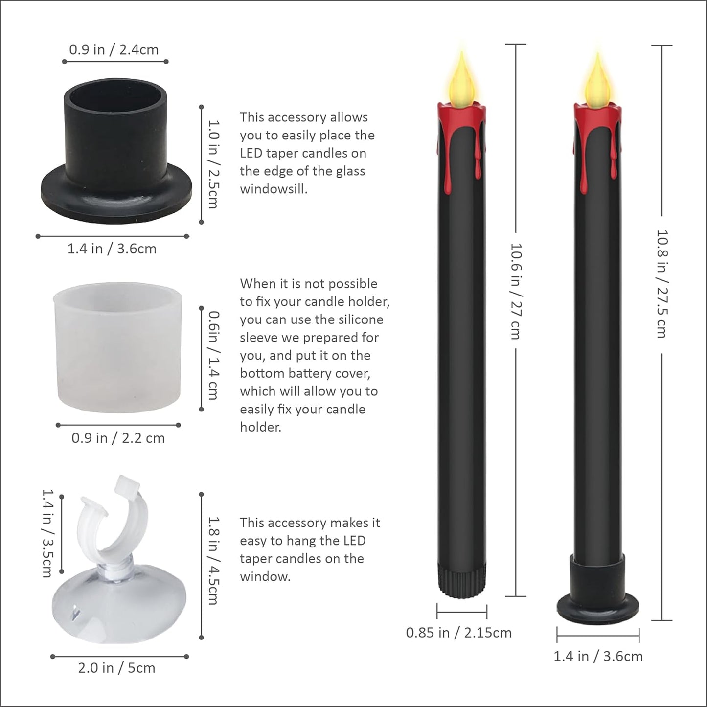 Halloween LED Flameless Taper Candles Black Red Drip with Remote Timer, 6 Pcs Candlesticks with 3D Flickering Flame for Home Fall Indoor Decorations(0.85 x 10.6 Inches)