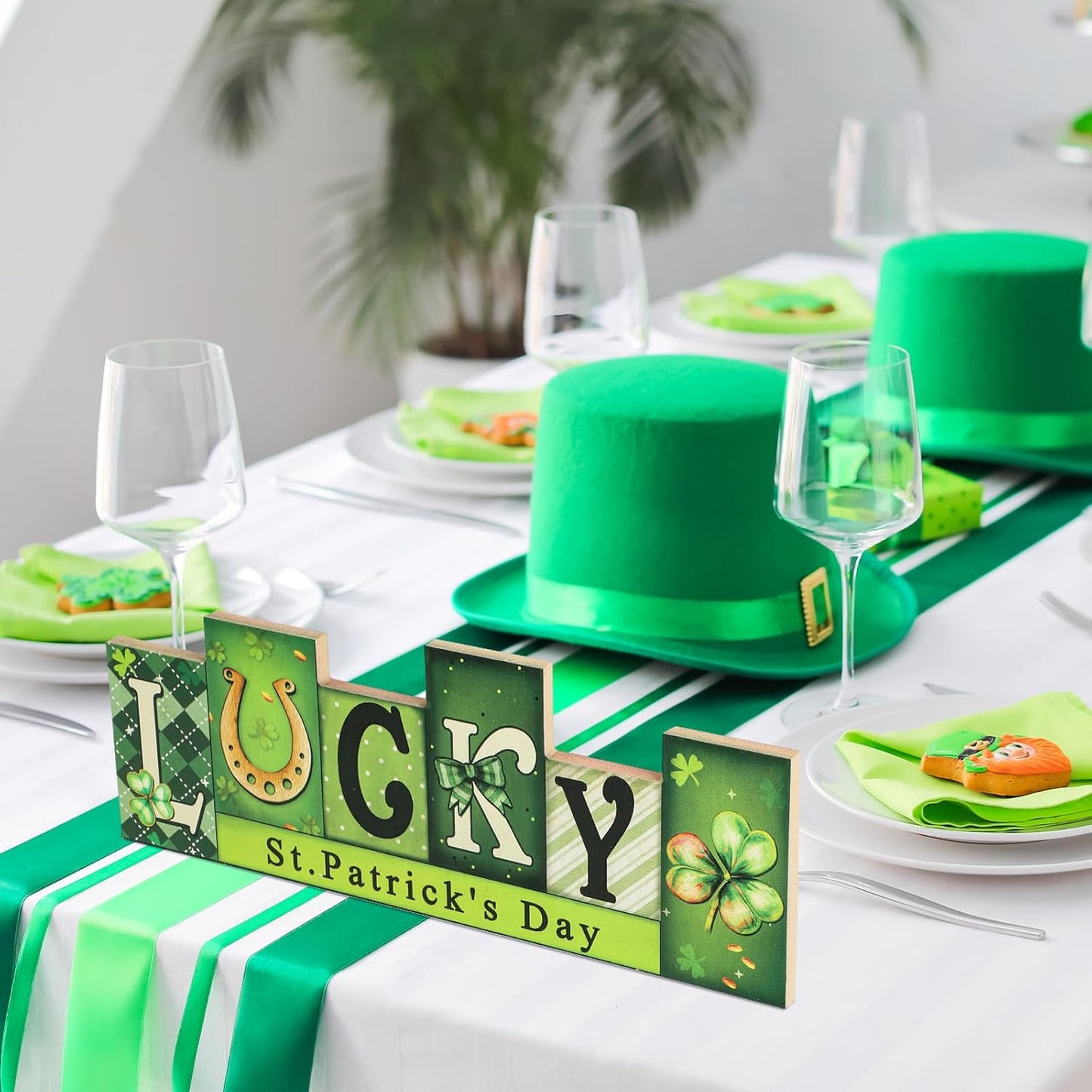 Valentine's Day & St. Patrick's Day Wooden Table Sign - LUCKY LOVE Reversible Tabletop Decor - Rustic Double-Sided Different Theme Irish Farmhouse Table Centerpiece