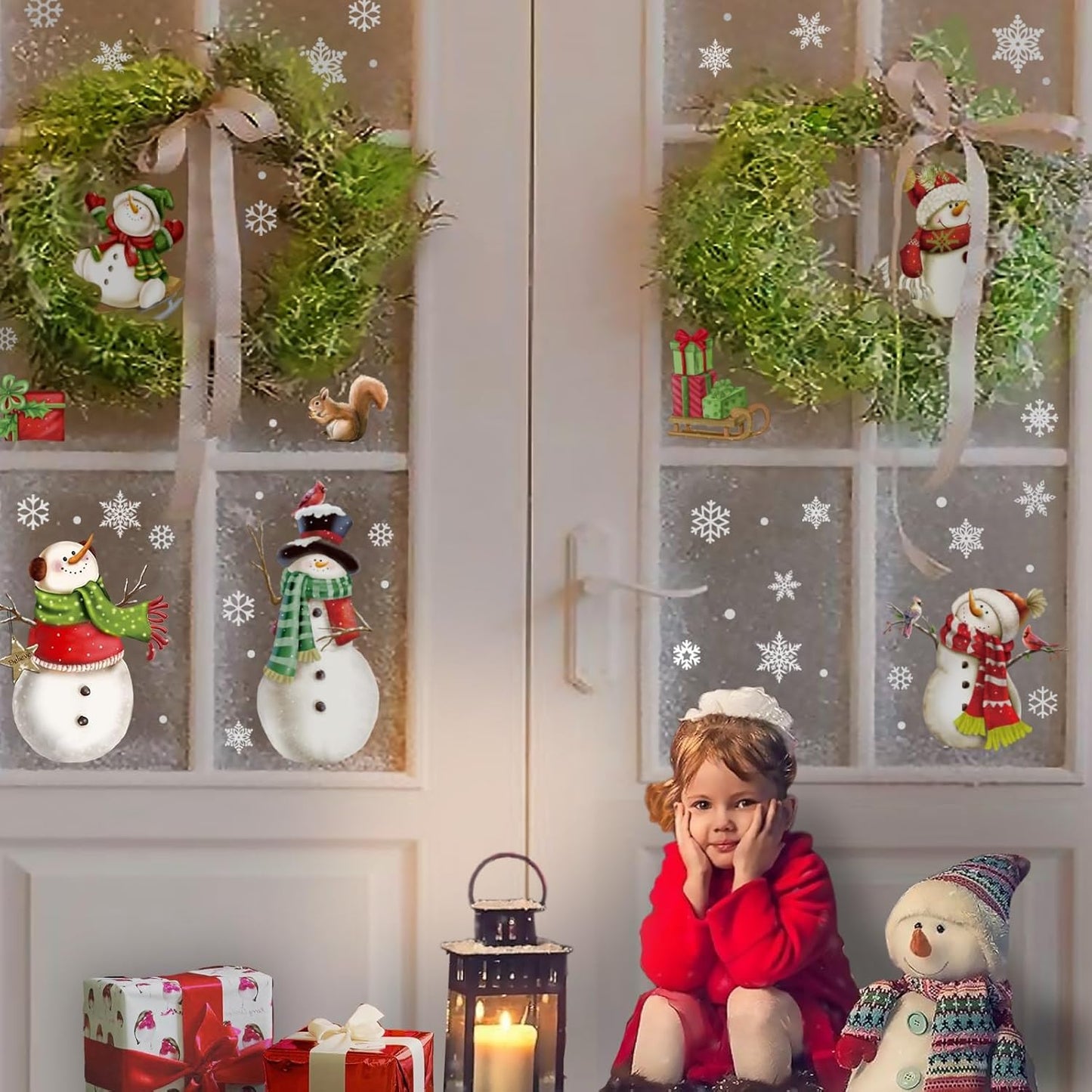 Christmas Snowflake Stickers,Snowman Decals,Window Stickers for Windows Glass,Winter Window Cling,Christmas Decorations Holiday,Christmas Window Clings (Snowman)