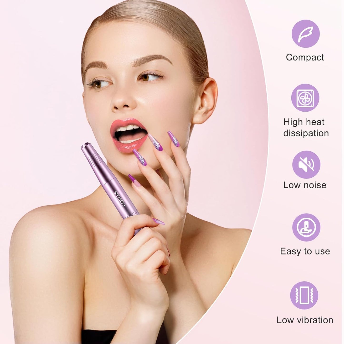 COSLUS C40 Electric Nail Drill File Professional: for Acrylic Gel Dip Powder Nails Portable Nail Machine Kit Manicure Pedicure Tools Polishing Set with Nail Drill Bits Sanding Bands