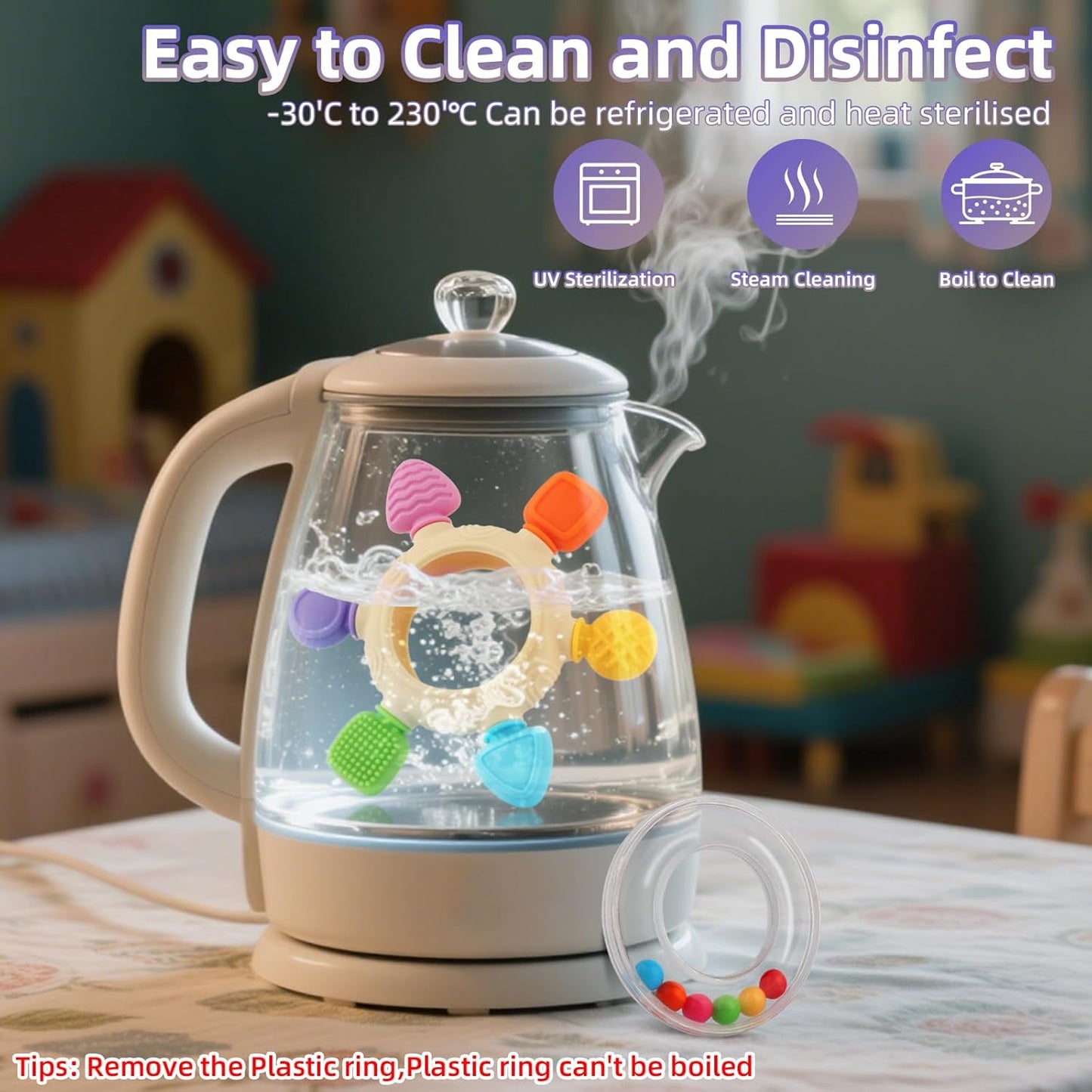 Baby Teething Rings Toys for 0-6 6-12 Months Baby Rattle Teether Sensory Toys for Babies 0-24Months Silicone Teether Relief Chew Soothing Sore Gums for Newborn Infant Essentials BPA Free