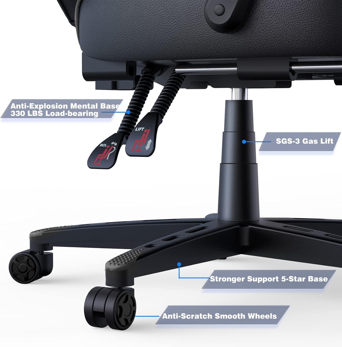 ELECWISH Gaming Chair, Backrest and Seat Height Adjustable Swivel Recliner Racing Office Computer Ergonomic Video Game Chair with Footrest and Lumbar Support, Gray
