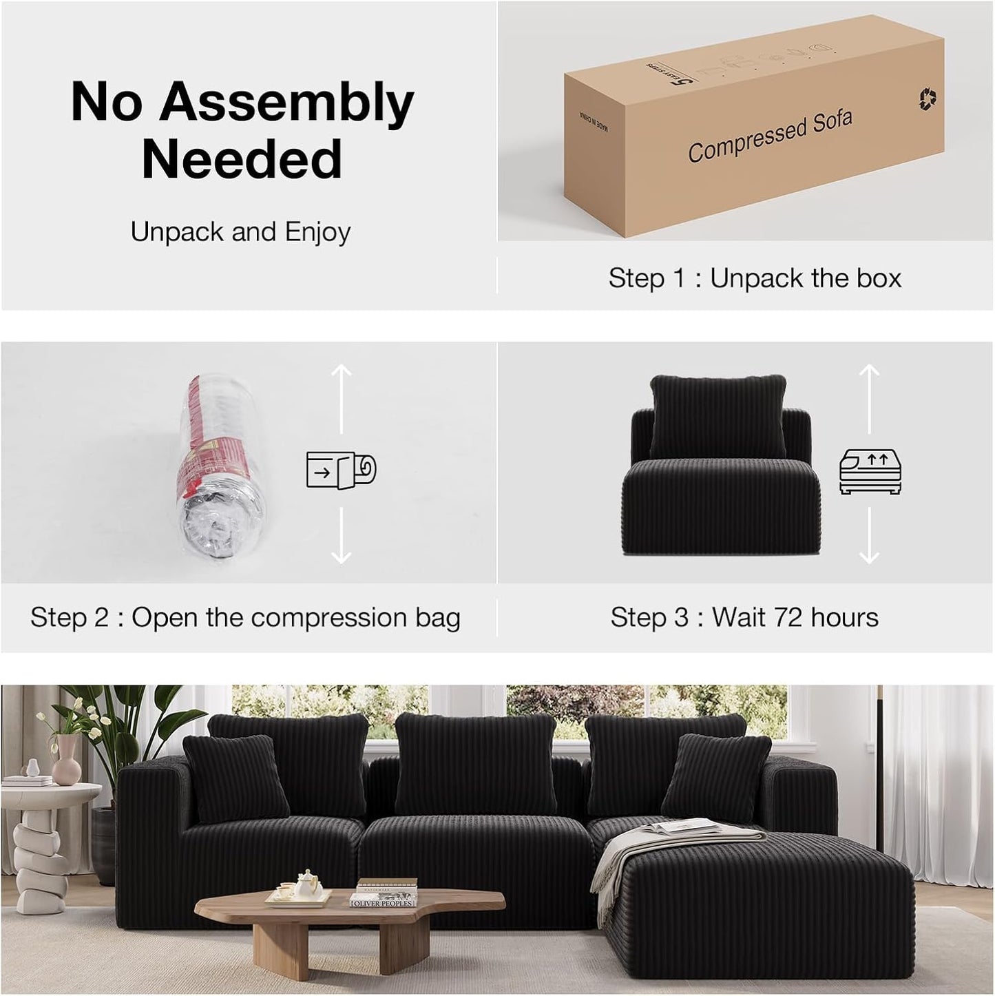 Novilla 106" Modular Sectional Sofa, Modern Cloud Sectional Couch with Smarts Coil Support, L-Shape Boneless Couch for Living Room Apartments Bedroom, No Assembly Required (3 Seater + 1 Ottoman)