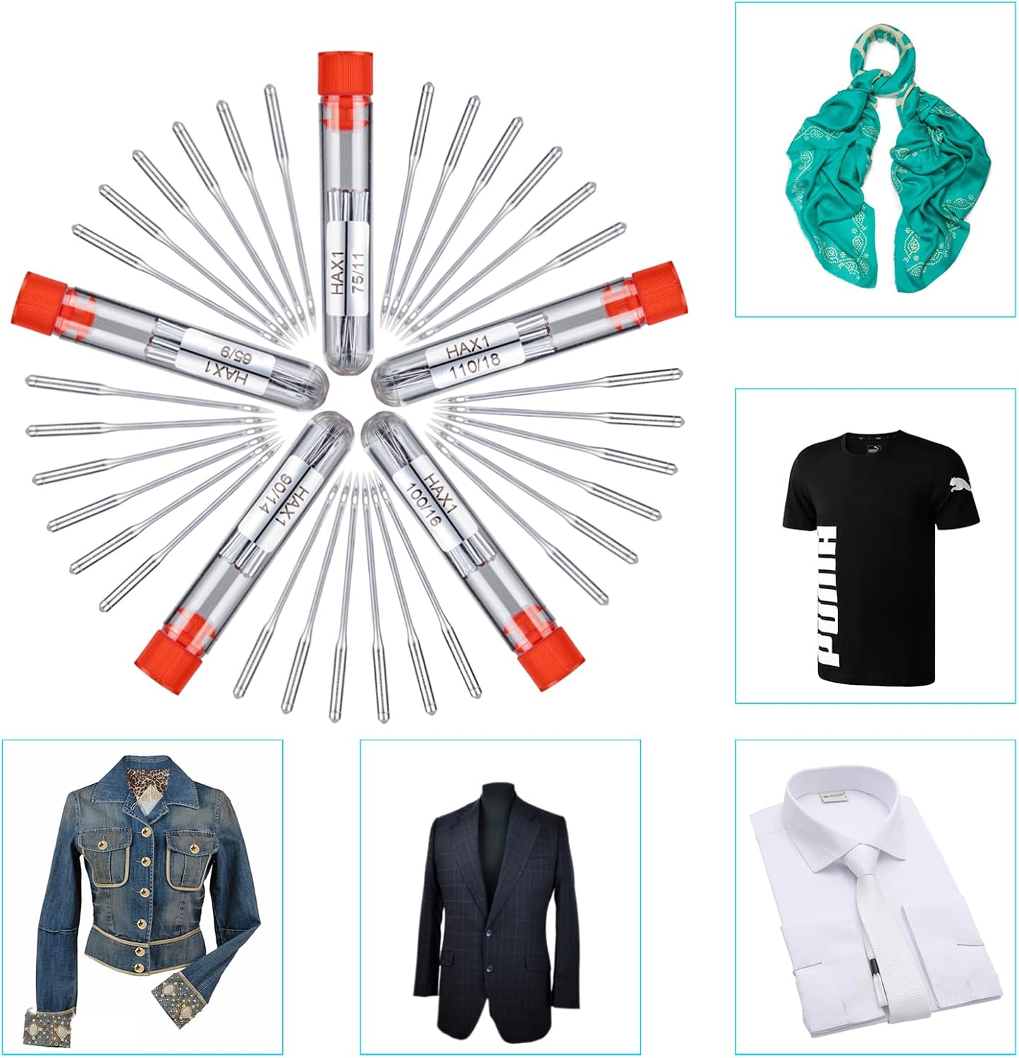 Sewing Machine Needles, 50 PCS Universal Sewing Machine Needle, Compatible with Singer, Brother, Janome, Varmax, Sizes HAX1 65/9, 75/11, 90/14, 100/16, 110/18 (50 PCS)