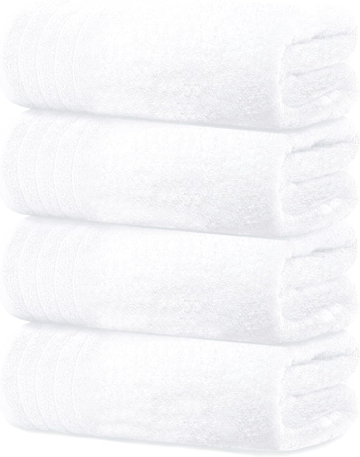 Tens Towels Pack of 4 Extra Large Bath Towels 30 x 60 Inches, 100% Cotton, Larger & Lighter Weight, Quicker to Dry, Super Soft and Absorbent, Perfect for Bathroom, White