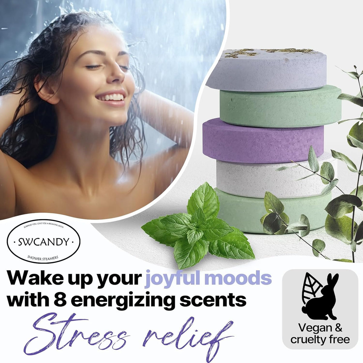 Shower Steamers Aromatherapy Birthday Gifts for Women - SWCANDY 8 Pcs Valentines Day Decorations, Her Mom Adults Men Him Teen Self Care with Natural Essential Oils Relaxation Home SPA Travel Holidays