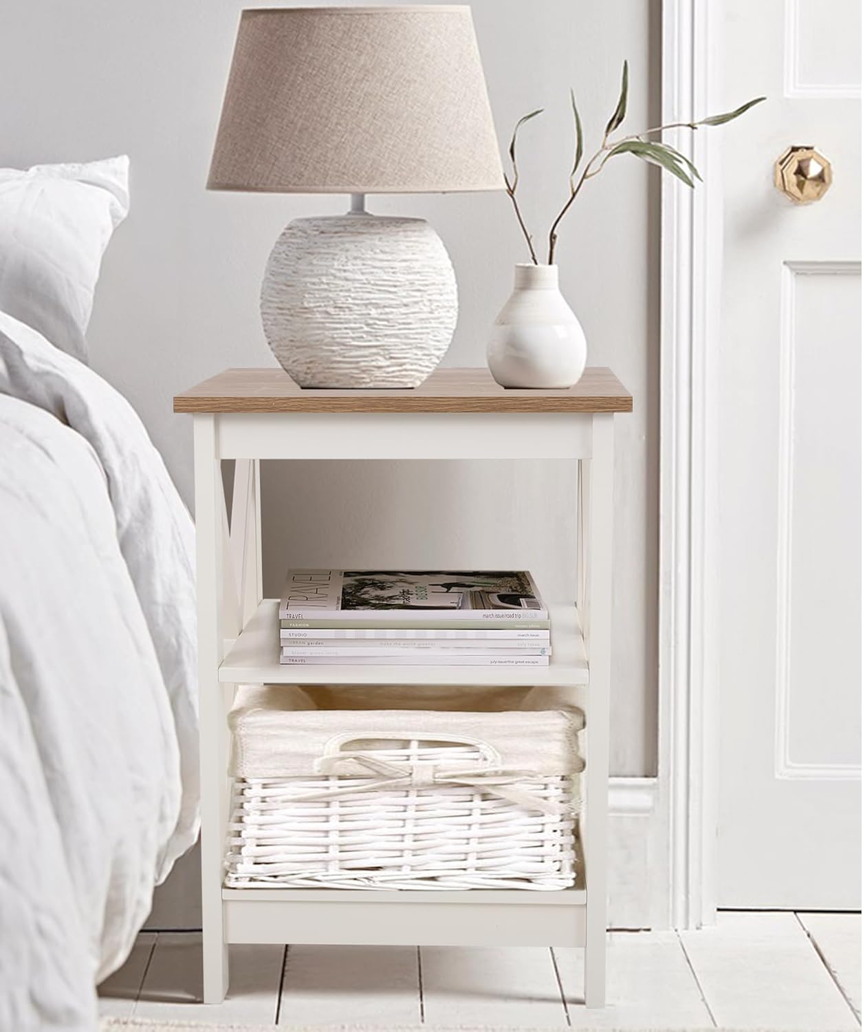 PHI VILLA End Table Living Room Set of 2, Farmhouse Bed Side Table Nightstands for Bedroom, Ivory White Small Side Table