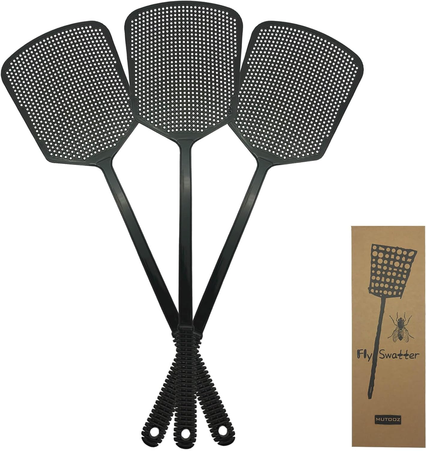 Fly Swatter Multi-pacl Manual, Flexible & Heavy Duty Fly Swatters Thick Handle, Black 3 Pack