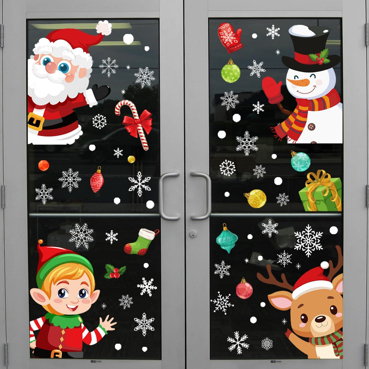 72PCS Christmas Window Clings for Glass Windows,Double Sided Snowflakes Xmas Window Stickers,Reusable Static Santa Claus Reindeer Snowman Christmas Decals,Winter & Holiday Decorations