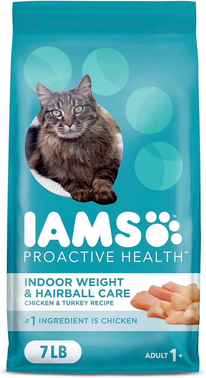 IAMS Proactive Health Indoor Weight & Hairball Care Adult Dry Cat Food with Chicken & Turkey, 7 lb. Bag