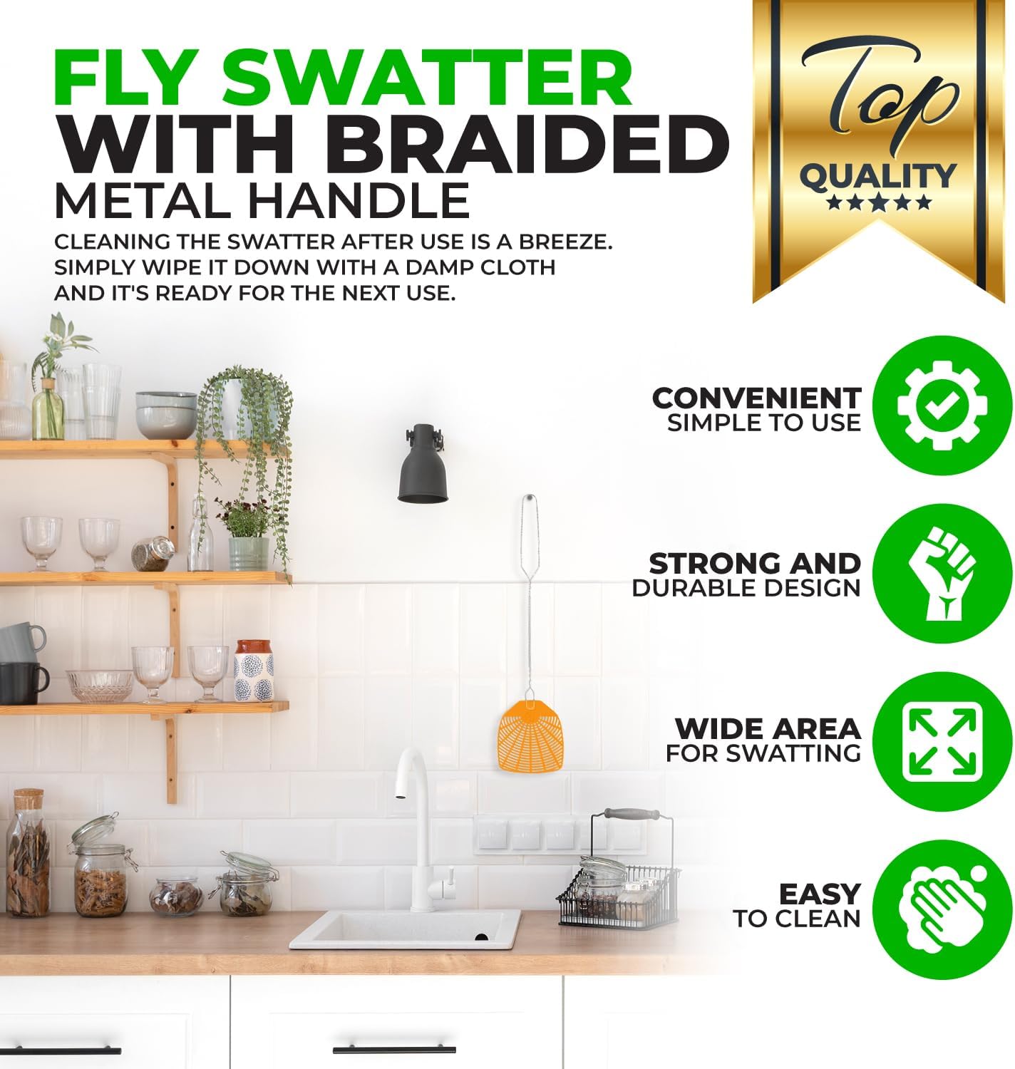 Supreme Bug & Fly Swatter 6-Pack – Braided Metal Handle 6 Pack Fly Swatters, Multi Pack Colors, – for Indoor/Outdoor – Flyswatter