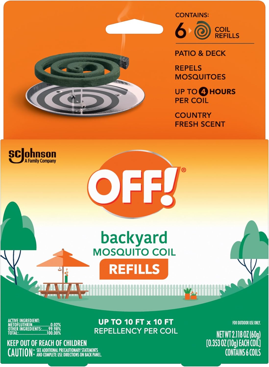 OFF! Backyard Mosquito Repellent Coil Refills, Perfect for Outdoor Patios Country Fresh Scent, 6 Count