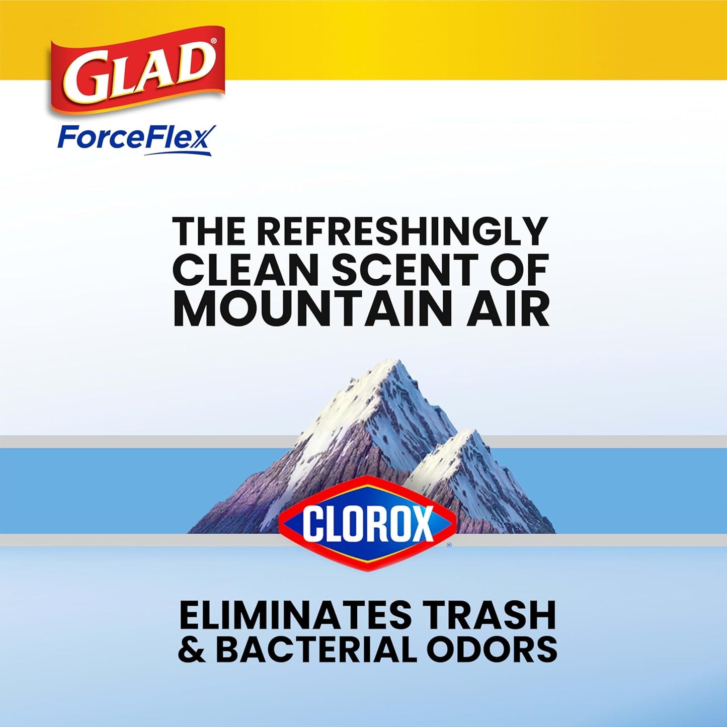 Glad ForceFlex Heavy Duty Trash Bags With Clorox, Mountain Air, 30 Gal, 50 Ct (Package May Vary)
