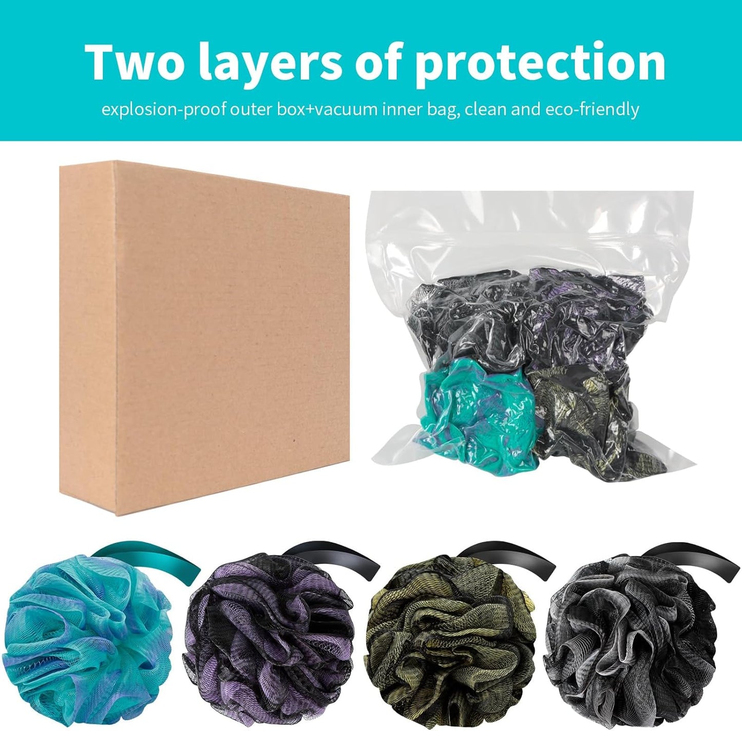 Bath Loofah Shower Sponge Body Back Scrubber Soft Mesh Shower Puffs Exfoliating Loofa for Women & Men Bath Accessories Cleaning Tool (Pack of 4 60G Loofah, Dark Elf)