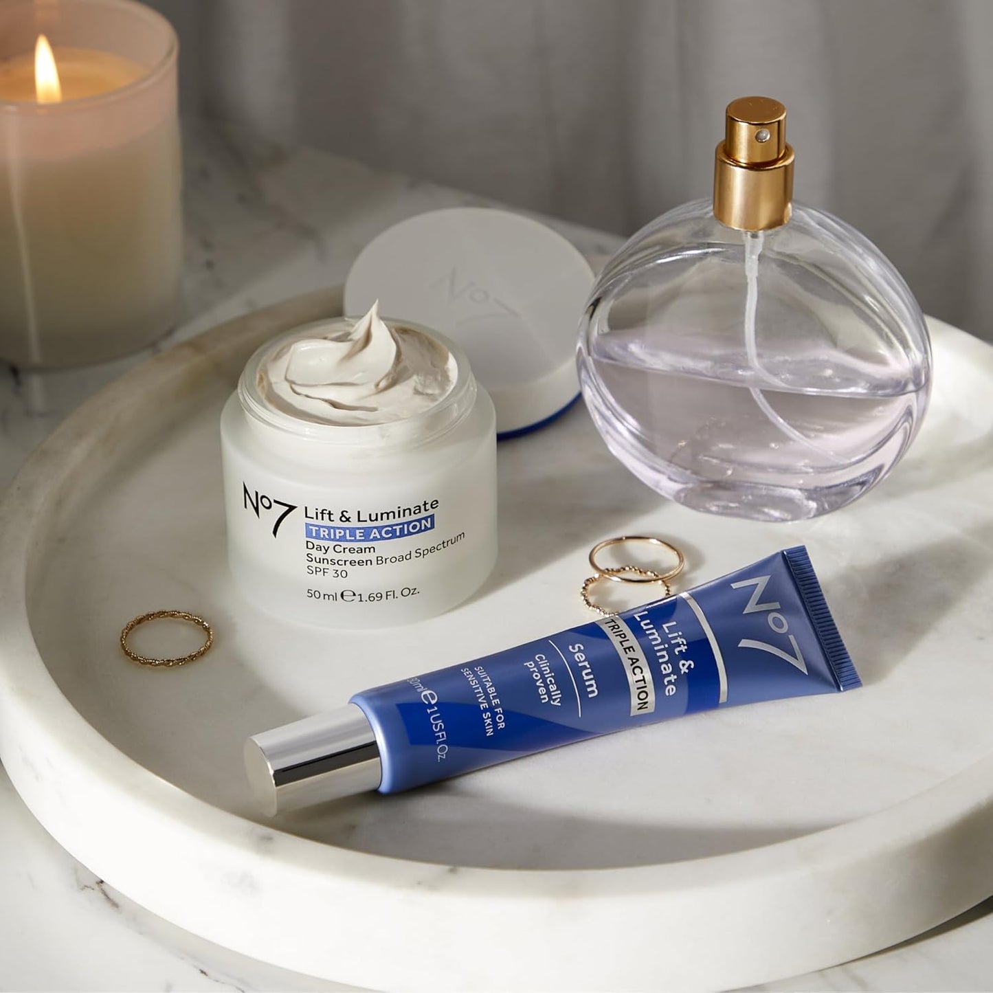 No7 Lift & Luminate Triple Action Face Serum - Collagen Peptide Anti-Wrinkle + Brightening Emblica & Vitamin C Serum + Pro Retinol Skin Firming Hyaluronic Acid & Hibiscus (50ml)