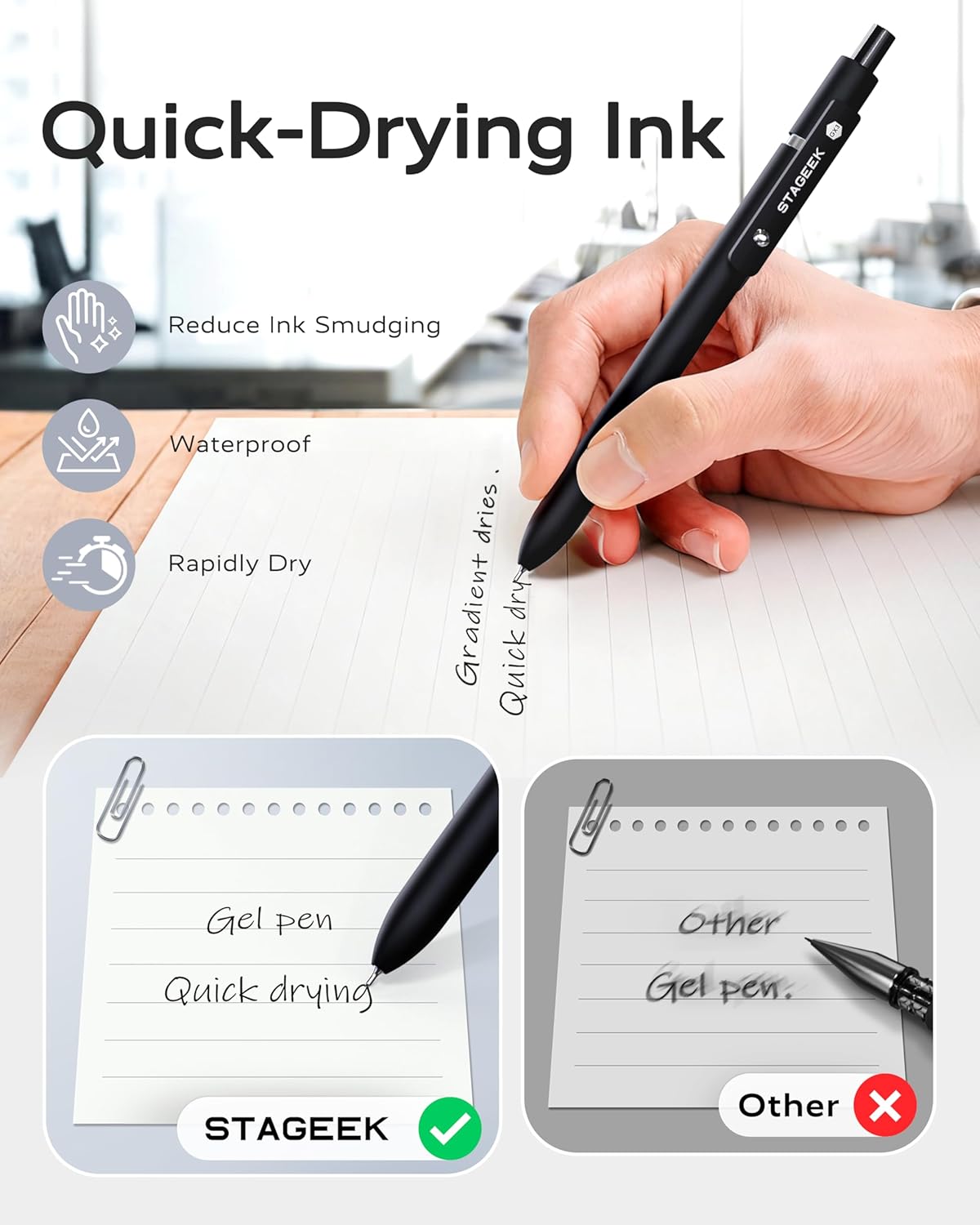 Black Gel Pens, 6Pcs Fine Point Smooth Writing Pens with 3 Extra Refills, Black Ink Pens for Journaling, Office, Note Taking, School Supplies, Nurse Aesthetic(Black Gray White)