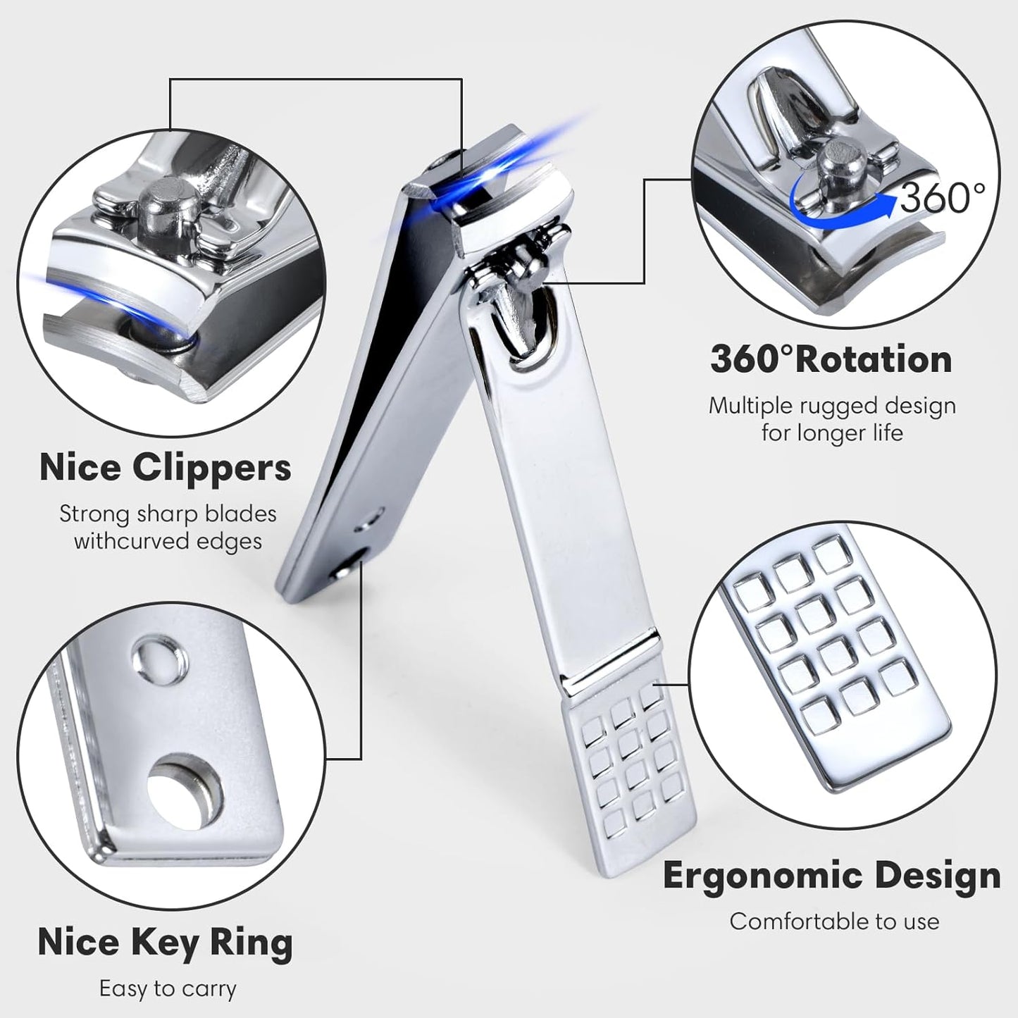 Nail Clippers Set Fingernail and Toenail Clipper Cutters for Men and Women, Professional Manicure Pedicure Grooming Kit, 18 Pieces Stainless Steel Nail Care Tools with PU Leather Travel Case