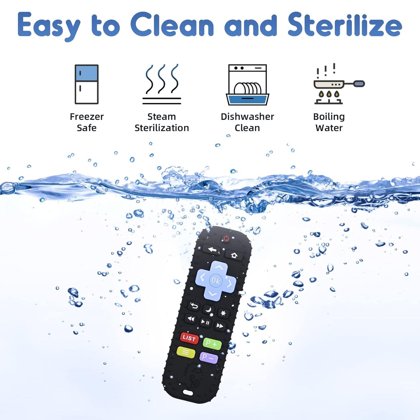 Teething Relief Teethers Toys for Babies 3-6-12 Months Gifts, Food Grade Silicone Sensory Baby Remote Control Teether Bath Toy for Newborn Infant Boy Girl Autism Birthday Gift, Black