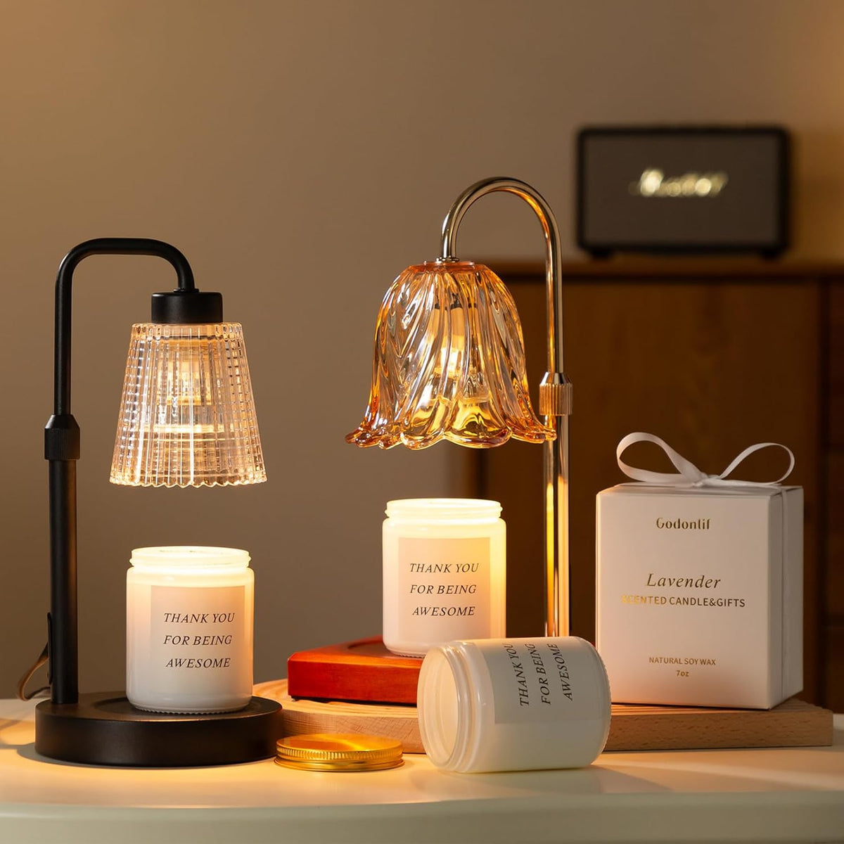 Candle Warmer Lamp with Timer Dimmable, Birthday Gifts for Women Mom, House Warming Gifts New Home Decor, Wax Melt Warmer for Jar Candles with 2 Bulbs