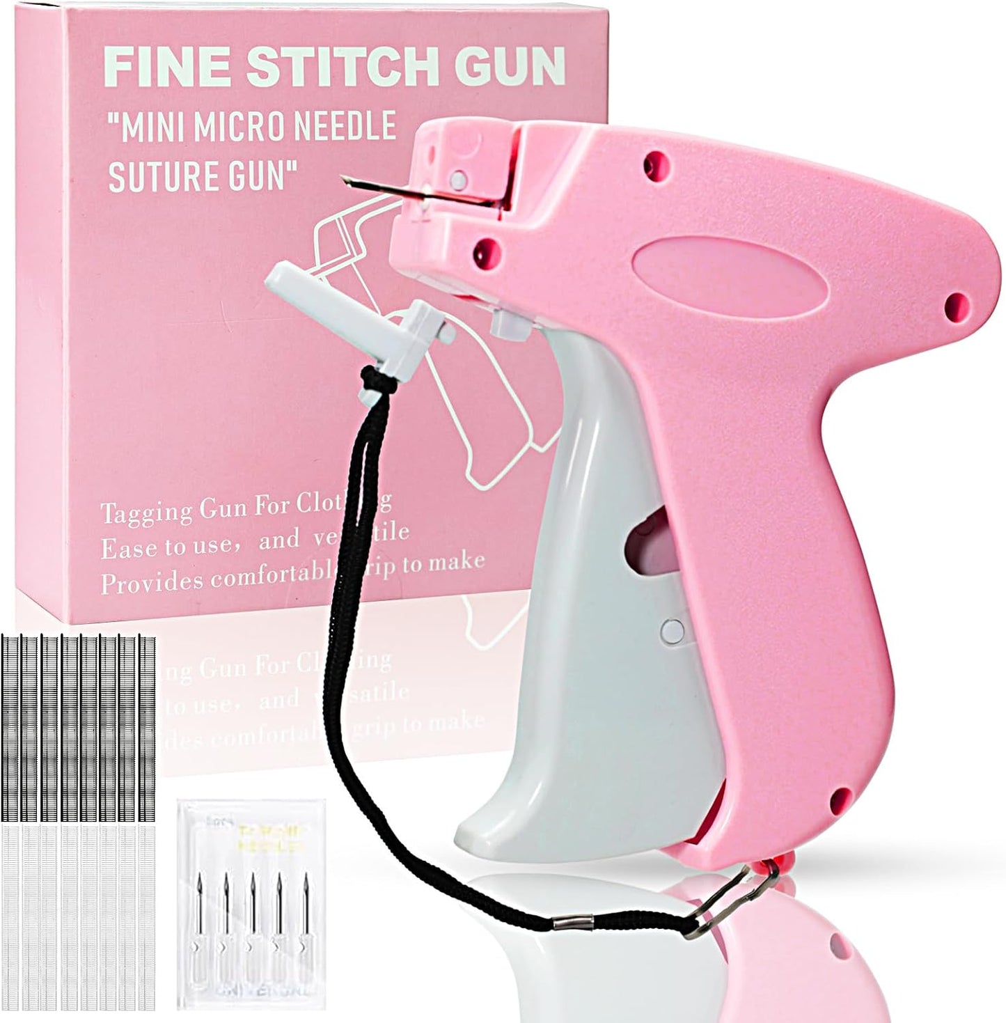Stitch Gun for Clothes, Handheld Stitch Gun Quick Clothing Fixer,Sewing Kit Includes 1,000 Black Fasteners & 1,000 White Fasteners & 6 Needles,Tagging Gun(Pink)