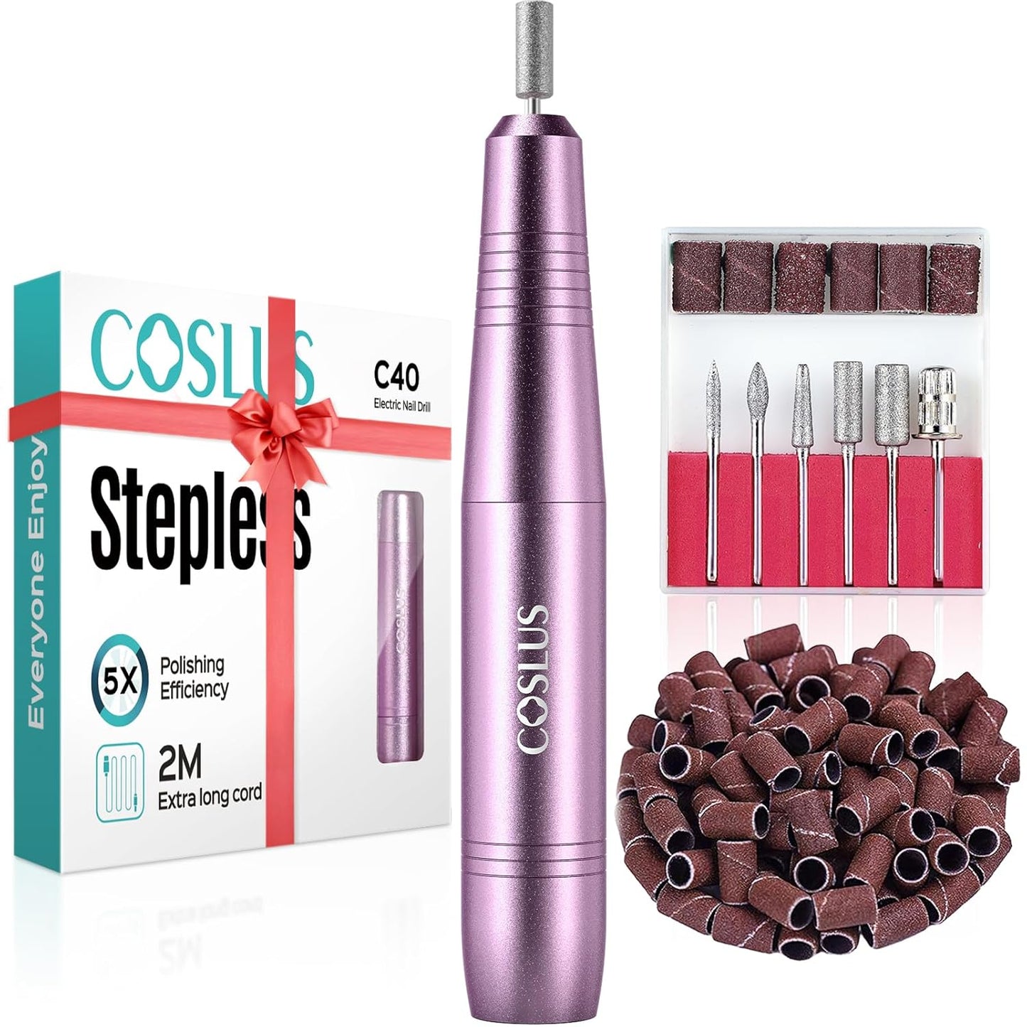 COSLUS C40 Electric Nail Drill File Professional: for Acrylic Gel Dip Powder Nails Portable Nail Machine Kit Manicure Pedicure Tools Polishing Set with Nail Drill Bits Sanding Bands