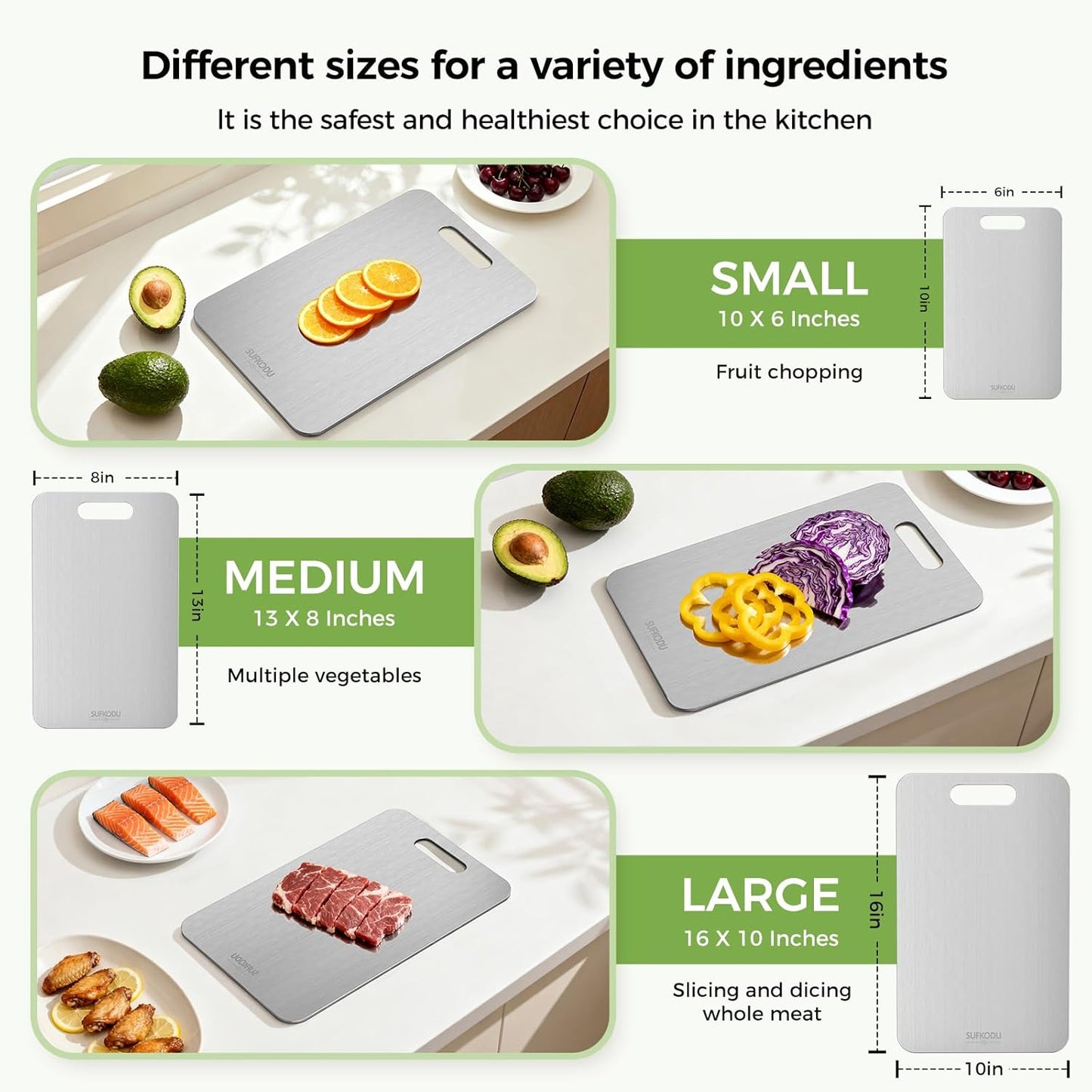 Titanium Cutting Board Set of 3, Titanium Cutting Boards for Kitchen, 100% Double-Sided Titanium Cutting Boards, Separate Raw and Cooked Food Areas, Non-Toxic, Dishwasher Safe (S+ M + L)