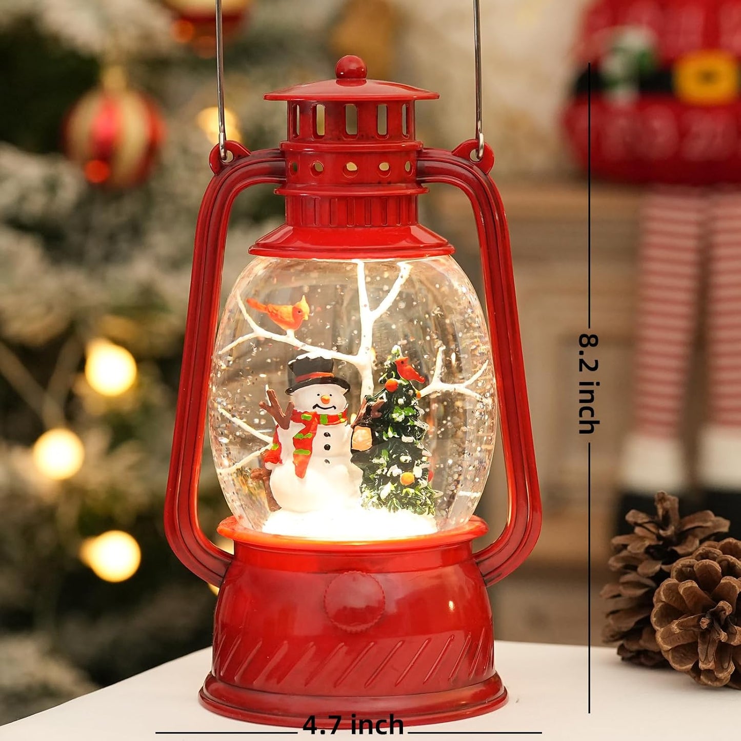 Snow Globe Christmas Decorations Indoor, Snowman Lighted Musical Christmas Snow Globes Lantern with Glitter & 6H Timer, Farmhouse Snowman Globes Christmas Decorations for Home