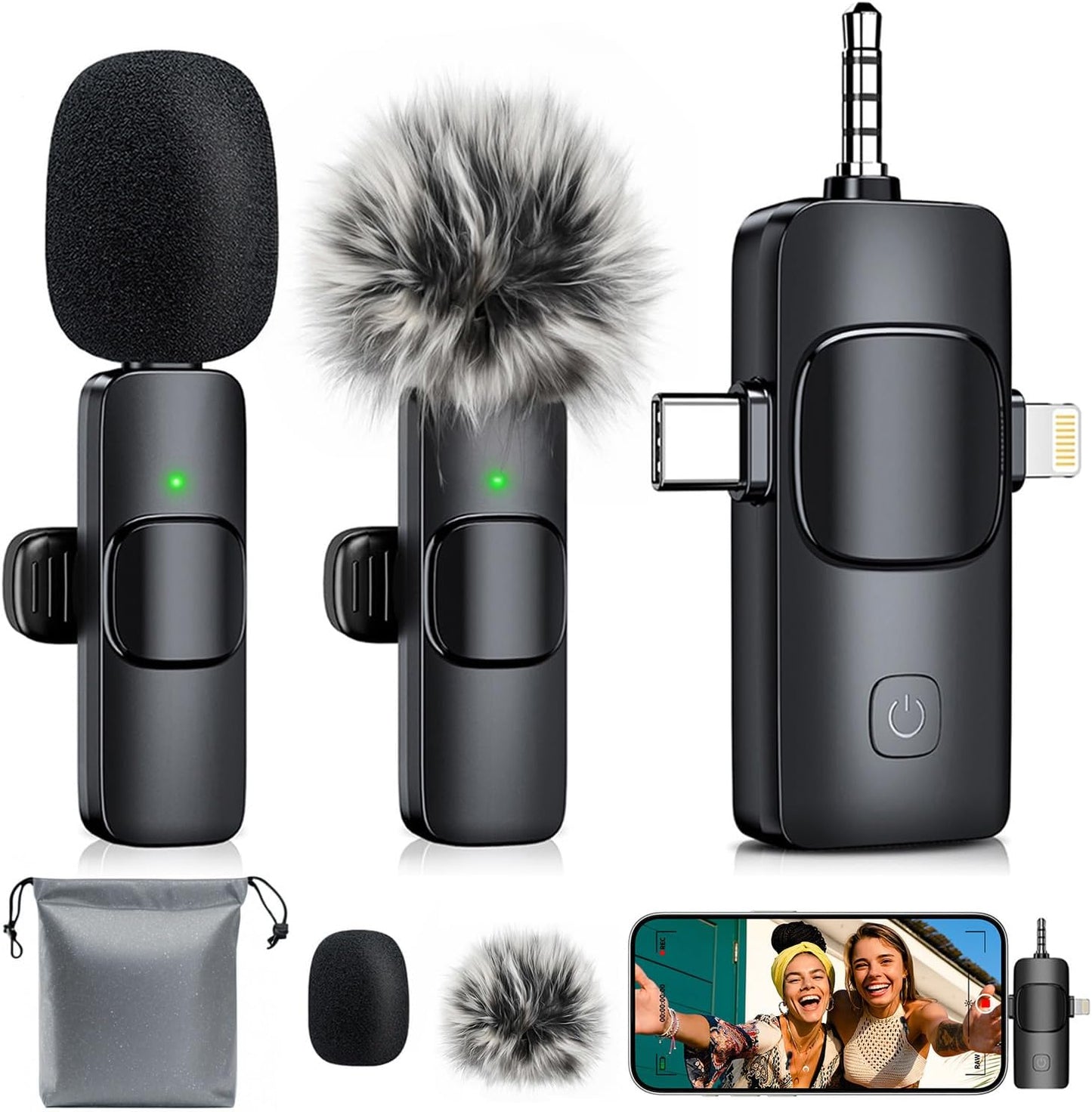 3-in-1 Mini Microphone for iPhone: Wireless Lavalier Microphones for iOS/Android/Camera - Noise Reduction Lapel Mic forLive Stream - HiDefSound for Video Mavericks - Texture Black