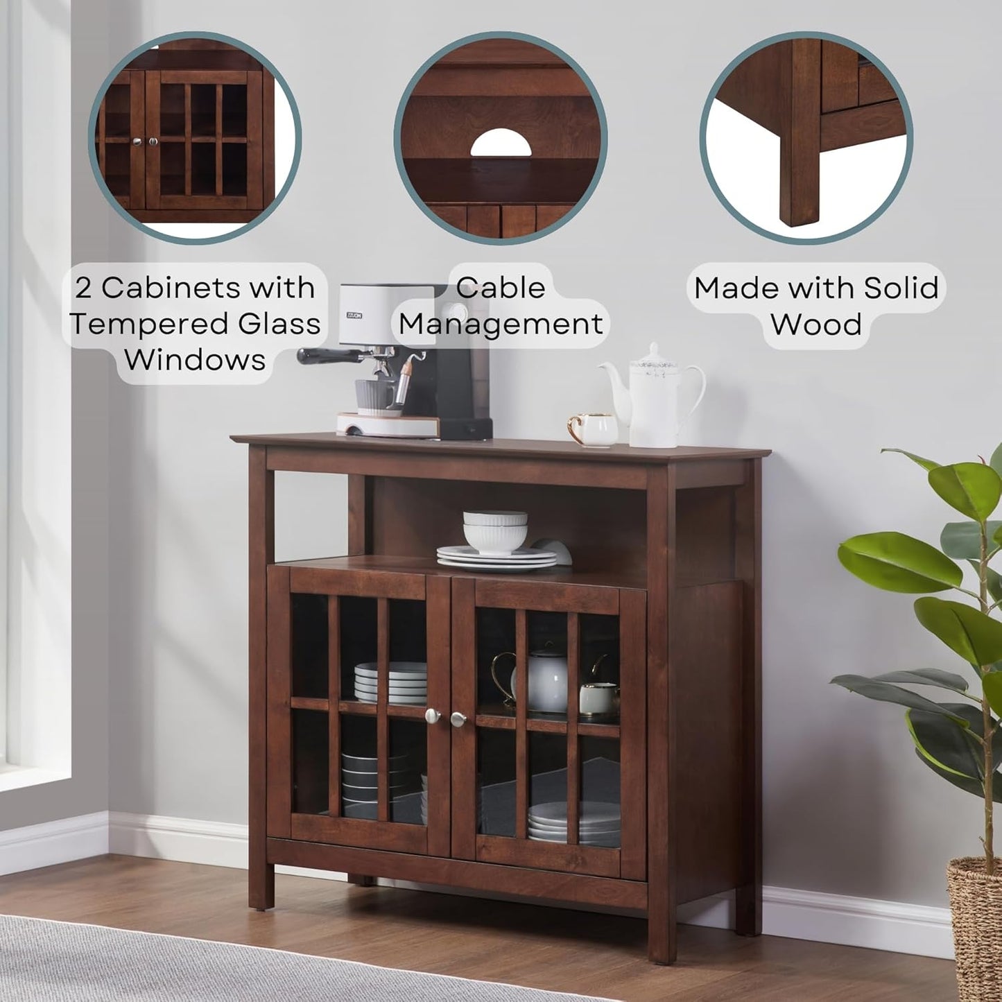 Convenience Concepts Big Sur Highboy TV Stand 36" - Modern Entertainment Center For TVs up to 40", Storage Cabinet for Dining, Living Room, & Entryway, Console Hall Table with Shelves, Espresso