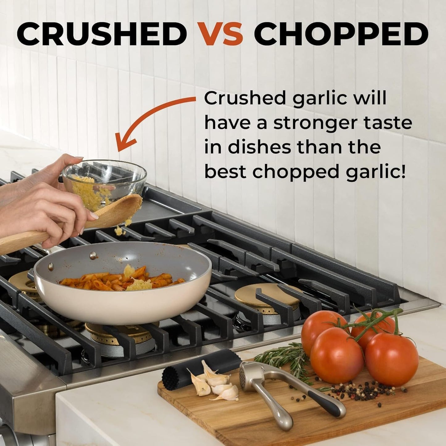 Zulay Kitchen Premium Garlic Press Set - Rust Proof Professional Garlic Mincer Tool - Easy-Squeeze, Easy-Clean with Soft, Ergonomic Handle - Silicone Garlic Peeler & Brush (Silver)