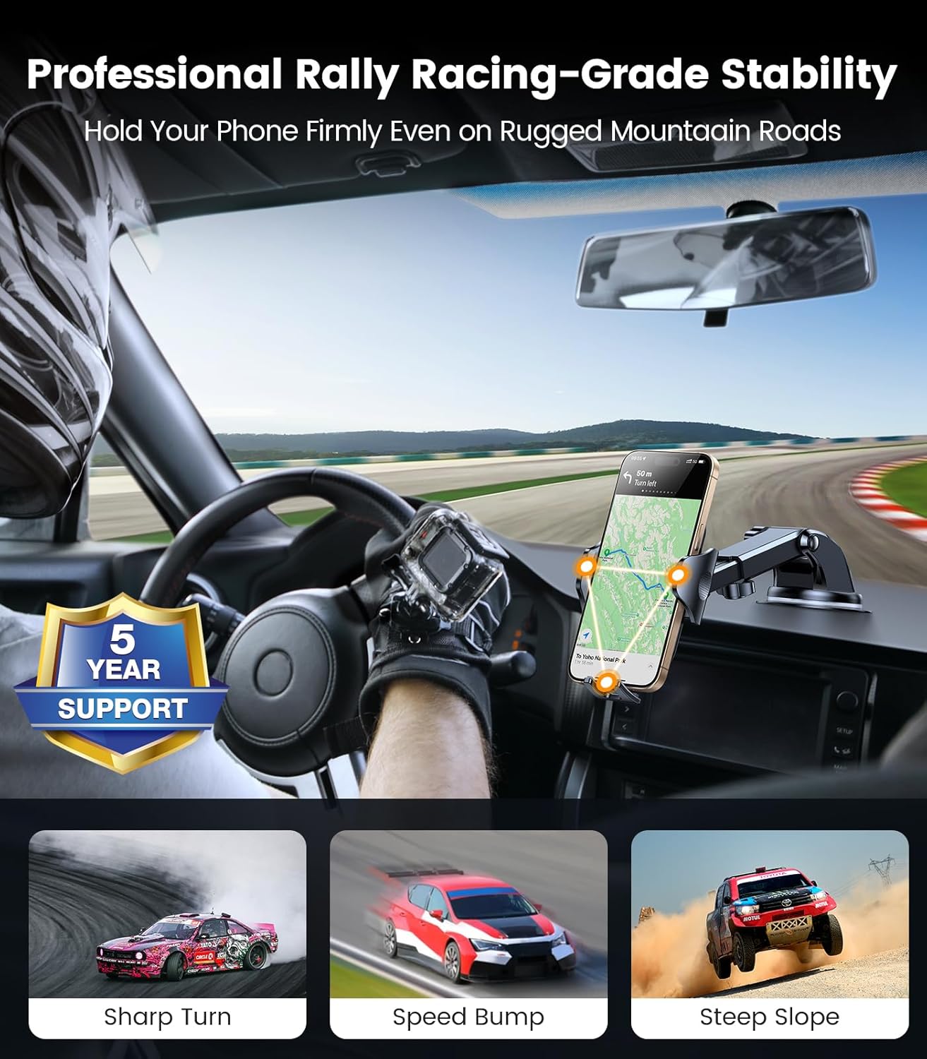 VICSEED No.1 Powerful Suction Rally Racing-Grade Stability Phone Holders for Your Car 2025 Upgraded Car Phone Holder Mount Truck Stand for Dashboard Windshield Vent for iPhone Samsung All Phones
