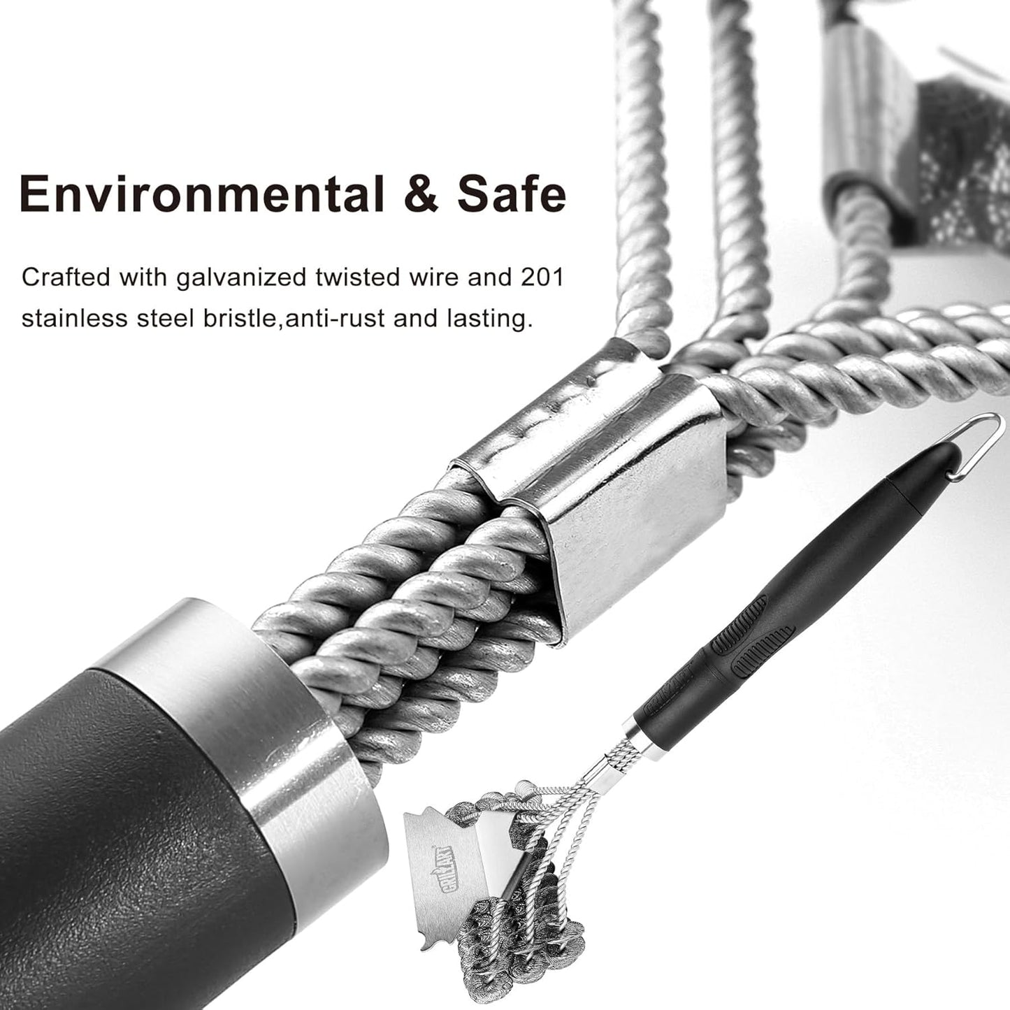 GRILLART Grill Brush and Scraper Bristle Free – Safe BBQ Brush for Grill – 18'' Stainless Grill Grate Cleaner - Safe Grill Accessories for Porcelain/Weber Gas/Charcoal Grill – Gifts for Grill Wizard