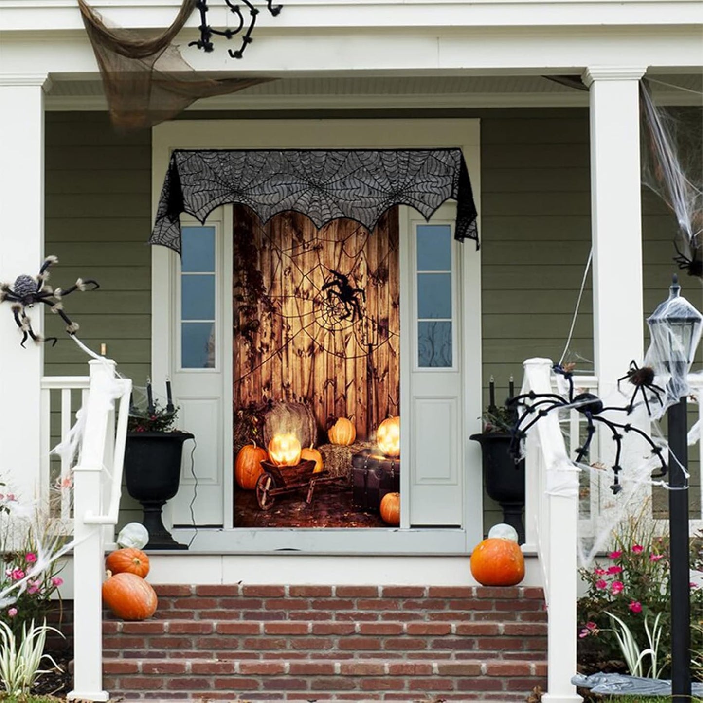 Halloween Fireplace Mantle Decorations, Black Lace Spiderweb Fireplace Mantel Scarf Cover Garland for Festive Party Supplies Decor 18 x 98 inch (Black)