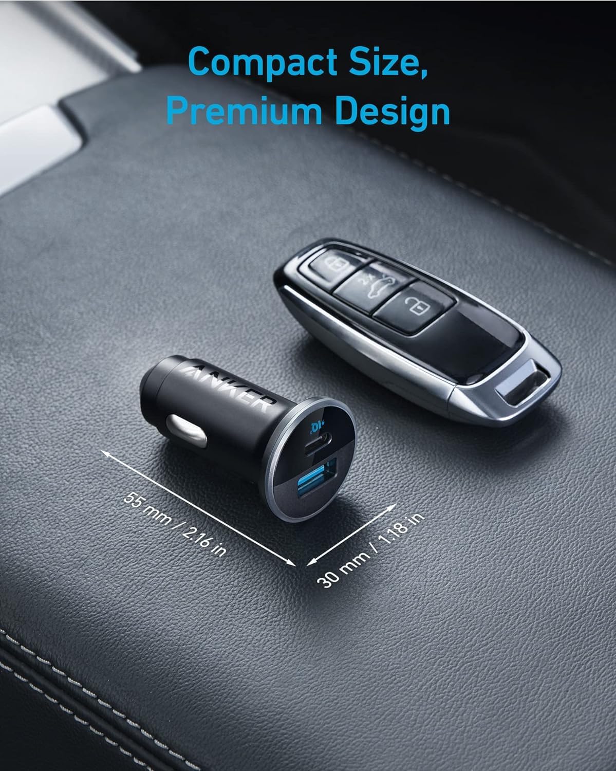 Anker 323 USB-C Car Charger Adapter, 52.5W Cigarette Lighter USB Charger, 2-Port Fast Charging for iPhone 17/17 Pro Max/16/15/14 Series, Galaxy S25/S24/S23, Pixel, iPad, AirPods, and More