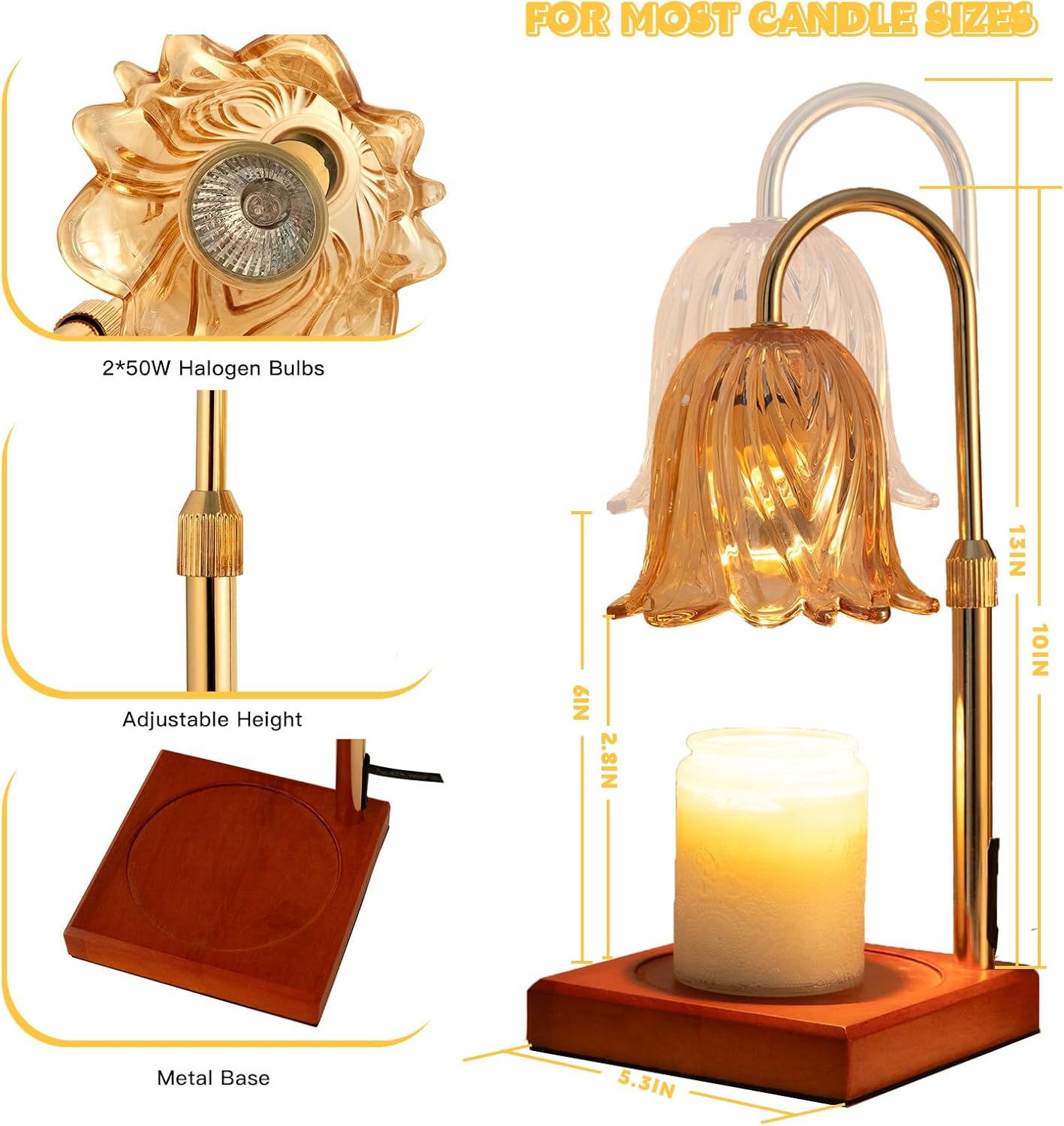 Candle Warmer Lamp with Timer Dimmable, Birthday Gifts for Women Mom, House Warming Gifts New Home Decor, Wax Melt Warmer for Jar Candles with 2 Bulbs