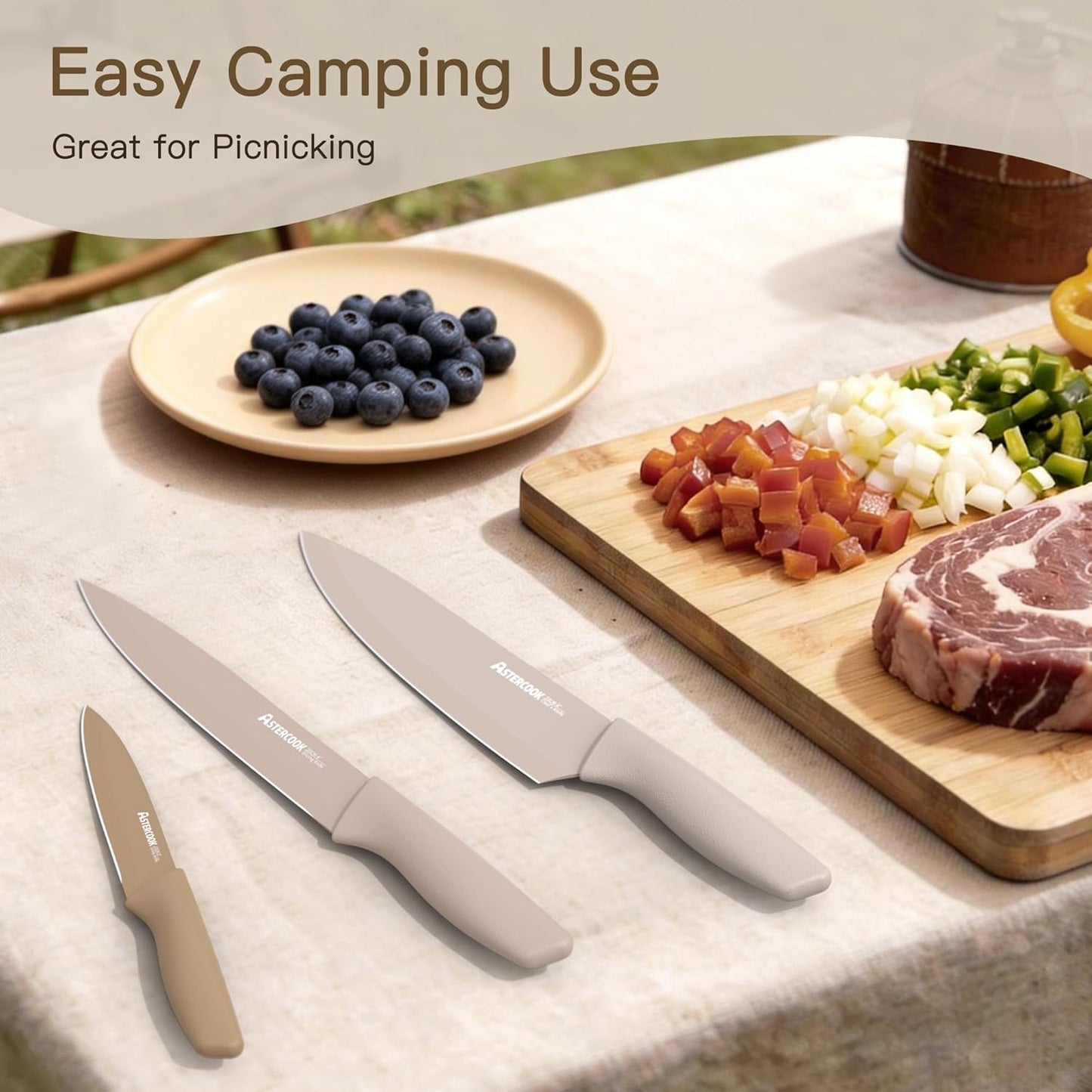 Astercook Knife Set, 13 Pieces Kitchen Knives Set with Healthy Anti-Rust Coating, Dishwasher Safe, Stainless Steel Chef Knife Sets with 6 Blade Guards, Perfect Holiday Gifts for Kitchen