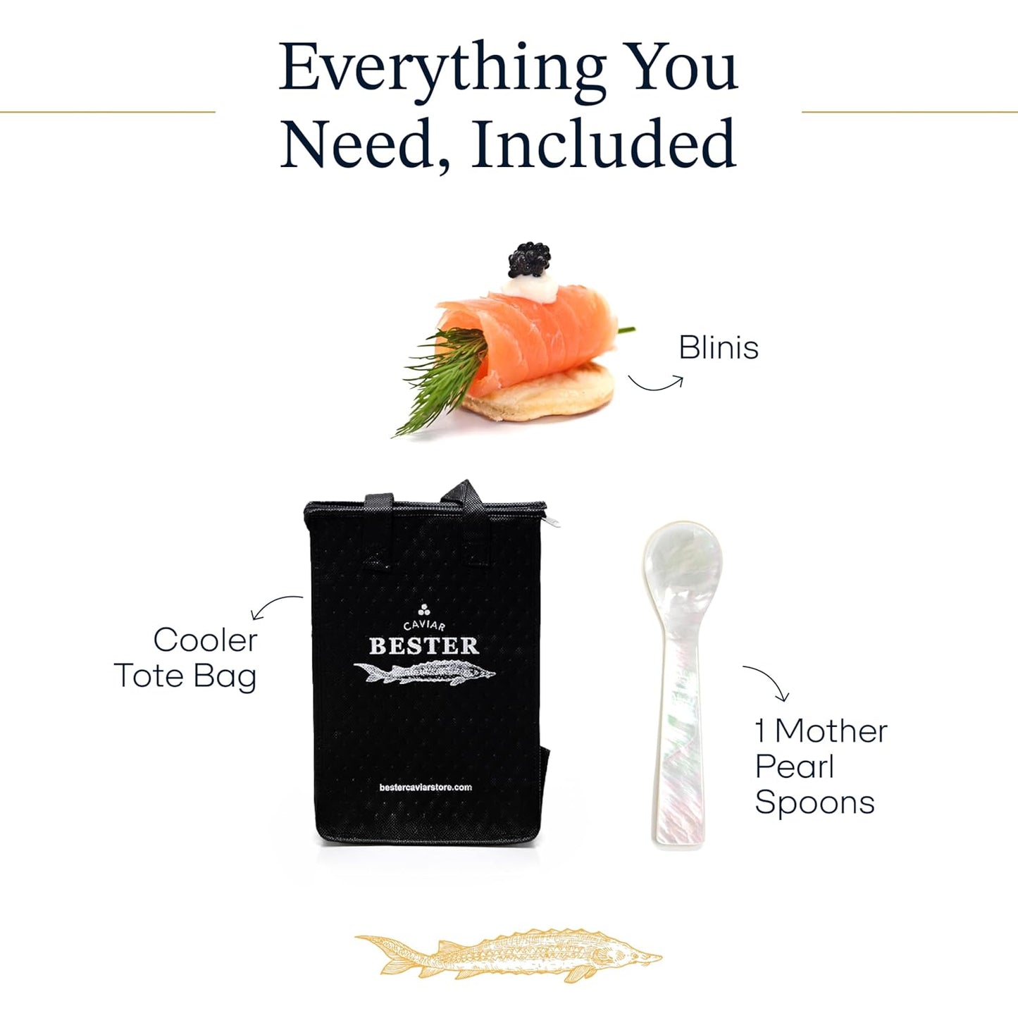 OVERNIGHT GUARANTEED, Bester’s Royal Beluga Hybrid Caviar Gift Set - Rated Best Black Caviar in the World, 1oz (28G) Glass Jar with Free Blinis, Spoons, Gift Set (Huso huso x baerii)