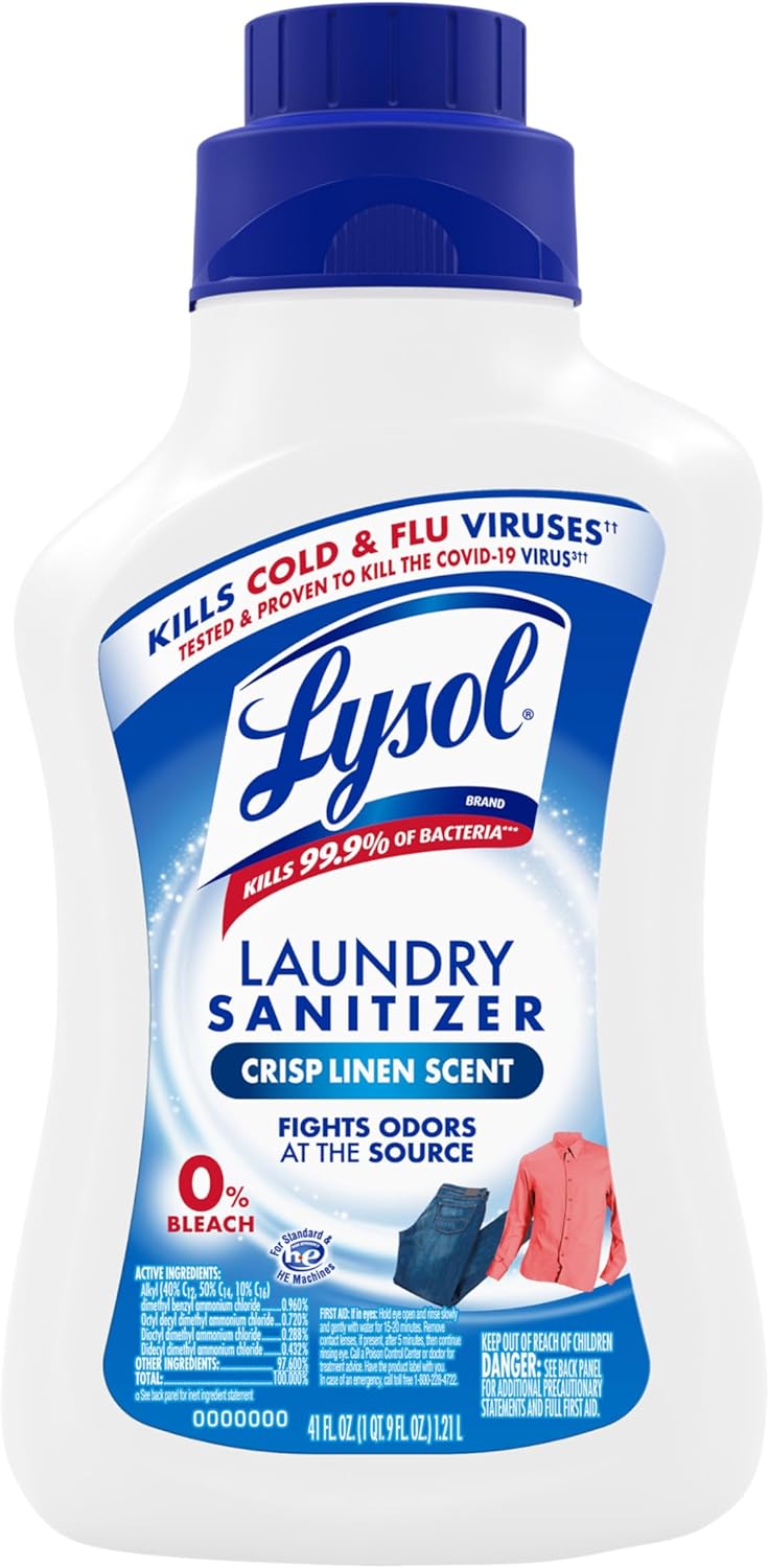 Lysol Disinfectant Laundry Sanitizer & Scent Booster, Laundry Detergent Additive, Color Safe Bleach Alternative, Laundry Odor Eliminator, Kills Bacteria & Viruses, Crisp Linen Scent, 41 Fl Oz Liquid