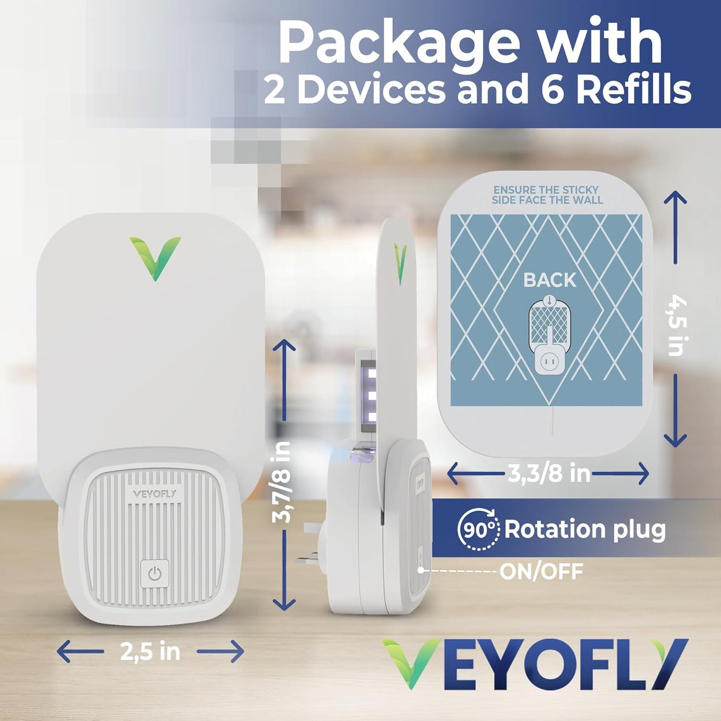 VEYOFLY Fly Trap Indoor, Fruit Fly Traps for Indoors Flying Insect (2 Device + 6 Refills) Gnat Traps for House Indoor, Bug Zapper Indoor, Gnat Killer Catcher & Fruit Fly Killer Light Plug in