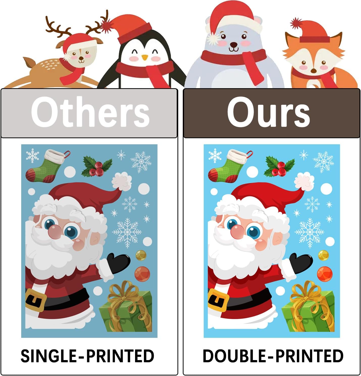 72PCS Christmas Window Clings for Glass Windows,Double Sided Snowflakes Xmas Window Stickers,Reusable Static Santa Claus Reindeer Snowman Christmas Decals,Winter & Holiday Decorations