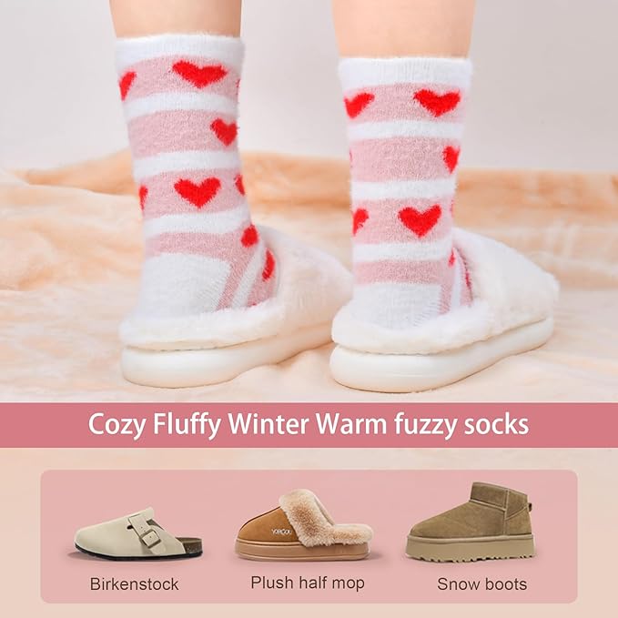 FilmHOO Valentines Day Gifts for Her Wife Fuzzy Socks for Women Cozy Fluffy Warm Socks Birthday Galentines Day Gifts