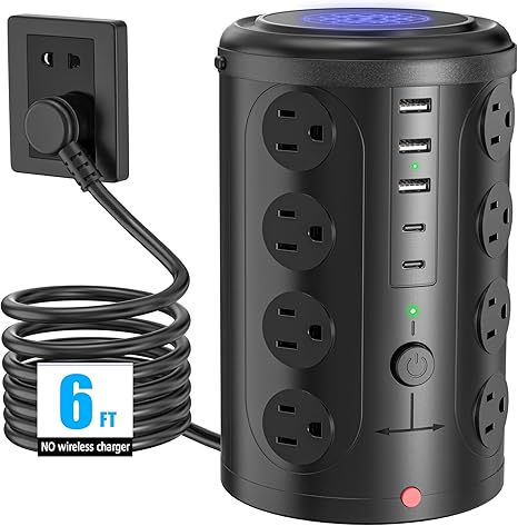 21 in 1 Tower Power Strip Surge Protector with 16 Outlets and 5 USB Ports (2 USB-C), 6FT Extension.