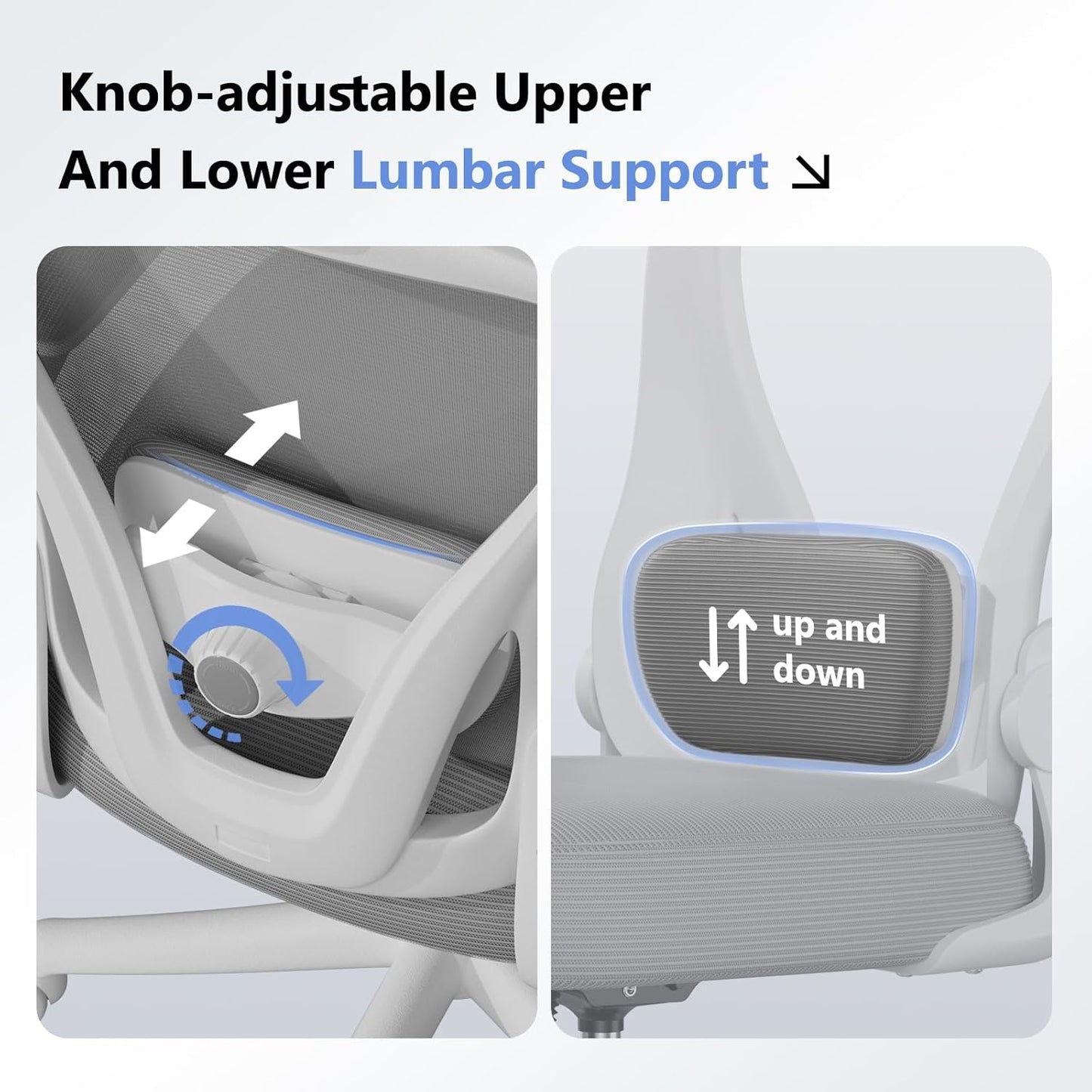 Computer Desk Chair, Ergonomic Office Chair M903 with Wheels, High Back Mesh Office Chair with Adjustable Lumbar Support, Headrest, Flip-Up Armrests, Withe Grey