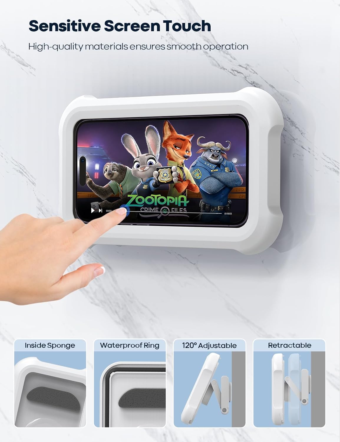 Lamicall Shower Phone Holder Waterproof - 480° Rotatable Retractable Adjustable Shower iPhone Case Holder, Bathroom Wall Phone Mount Stand Water Proof Anti Fog Case, Accessories for 4-7" Cellphones