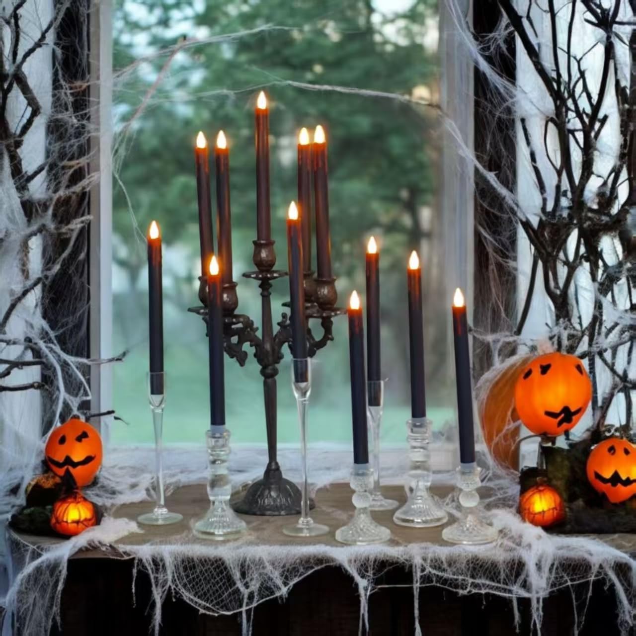 Halloween LED Flameless Taper Candles Black Red Drip with Remote Timer, 6 Pcs Candlesticks with 3D Flickering Flame for Home Fall Indoor Decorations(0.85 x 10.6 Inches)