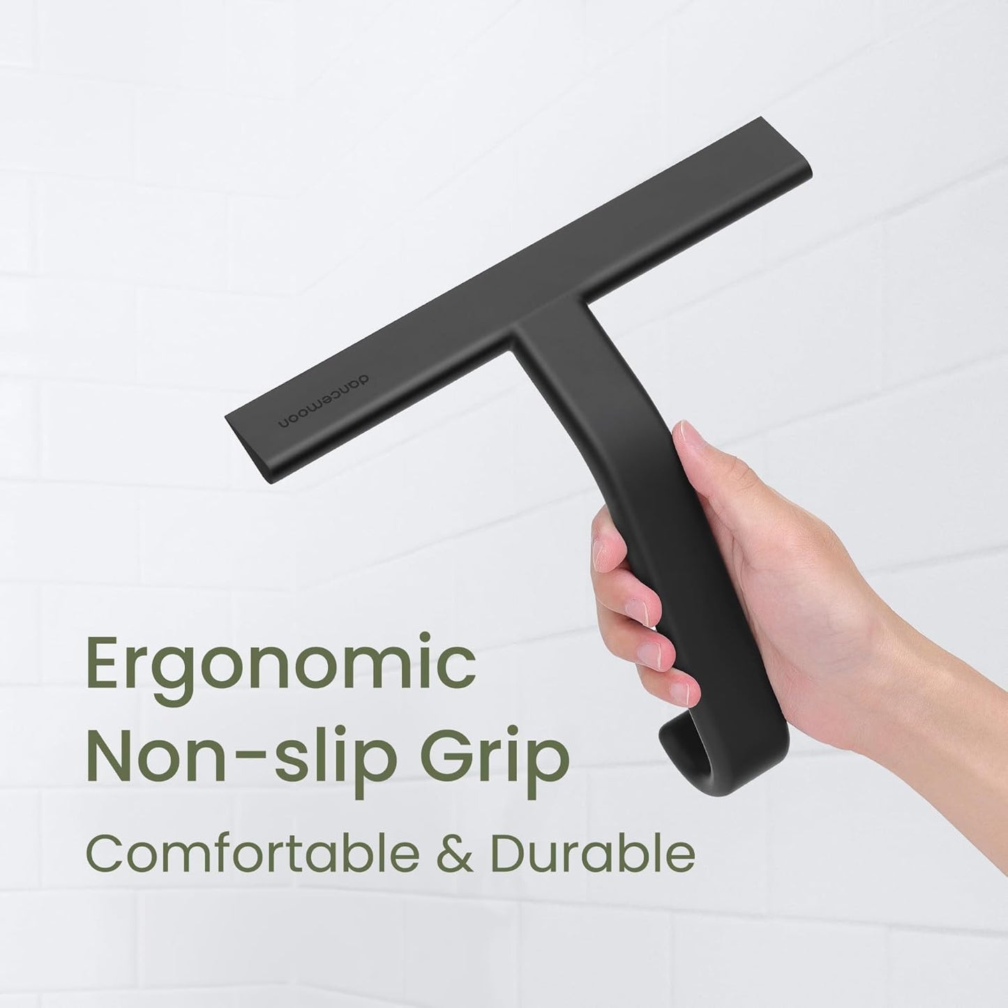 JustHang Shower Squeegee for Glass Doors, All-One-Piece Silicone with Built-in Hook Design for Easy Hanging and Cleaning, 10 Inch Black