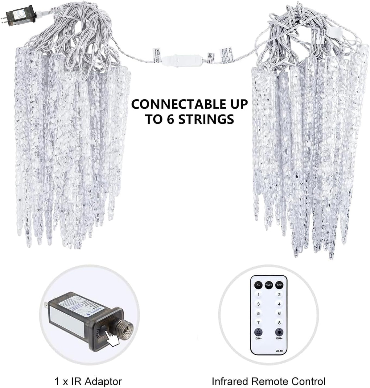Icicle Lights Outdoor 13.5ft With Remote - 20 Tubes 100 LED Christmas Lights, Waterproof Indoor for Tree Patio Roof Holiday Decor, Cool White