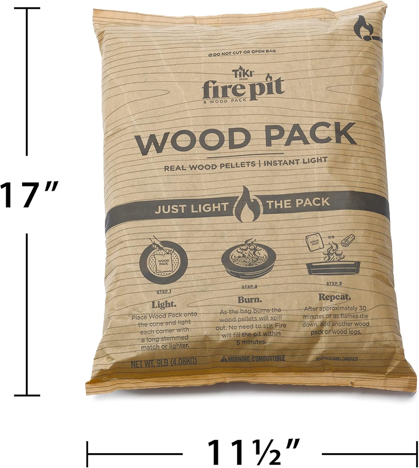 Wood Pack – 4-Pack Wood Pellets for Smokeless Fire Pits, Easy-to-Use Fire Pit Fuel for Outdoor Heating & Camping, 30+ Minute Burn Time, Made in The USA