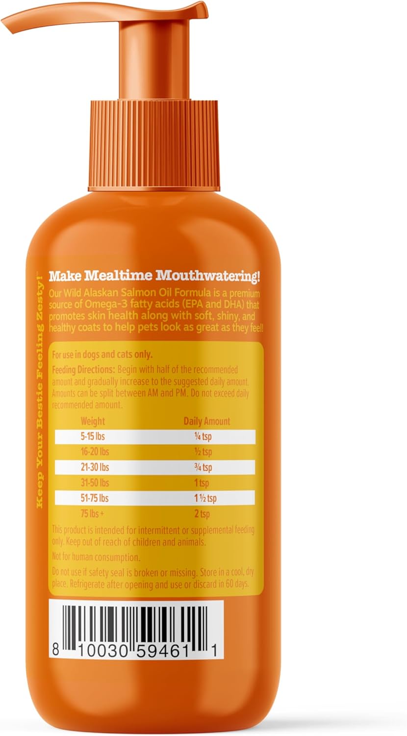 Zesty Paws Wild Alaskan Omega-3 Blend Pollock + Salmon Oil for Dogs and Cats- Skin and Coat Support, Omega 3 Supplement for Pets, 8.5oz