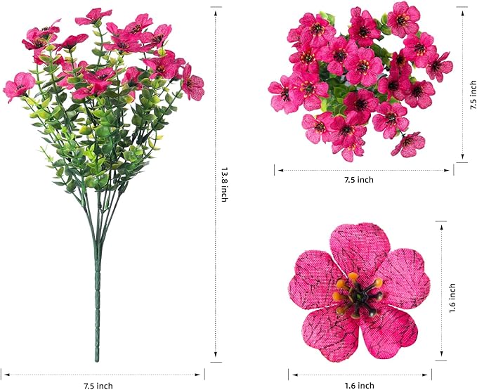 Artificial Flowers for Outdoor Indoor Garden Home Decoration, Faux Flower Daisy with Eucalyptus Leaves Fake Plants Greenery Boxwood Porch Patio, 12 Bundles (Mix Pink Red Purple Yellow) - Cart Shape
